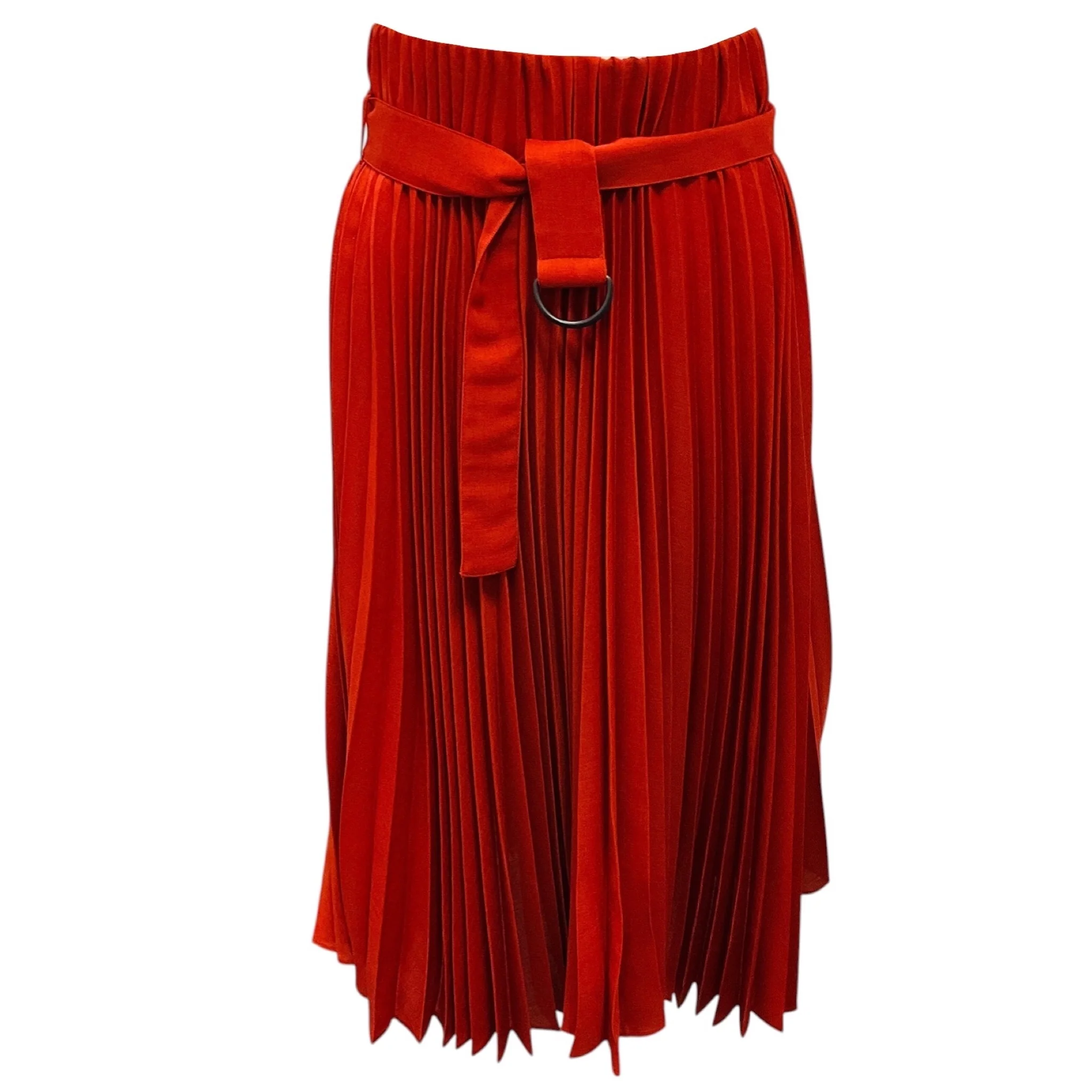 Brunello Cucinelli Terracotta Pleated Mid Length Skirt with Belt
