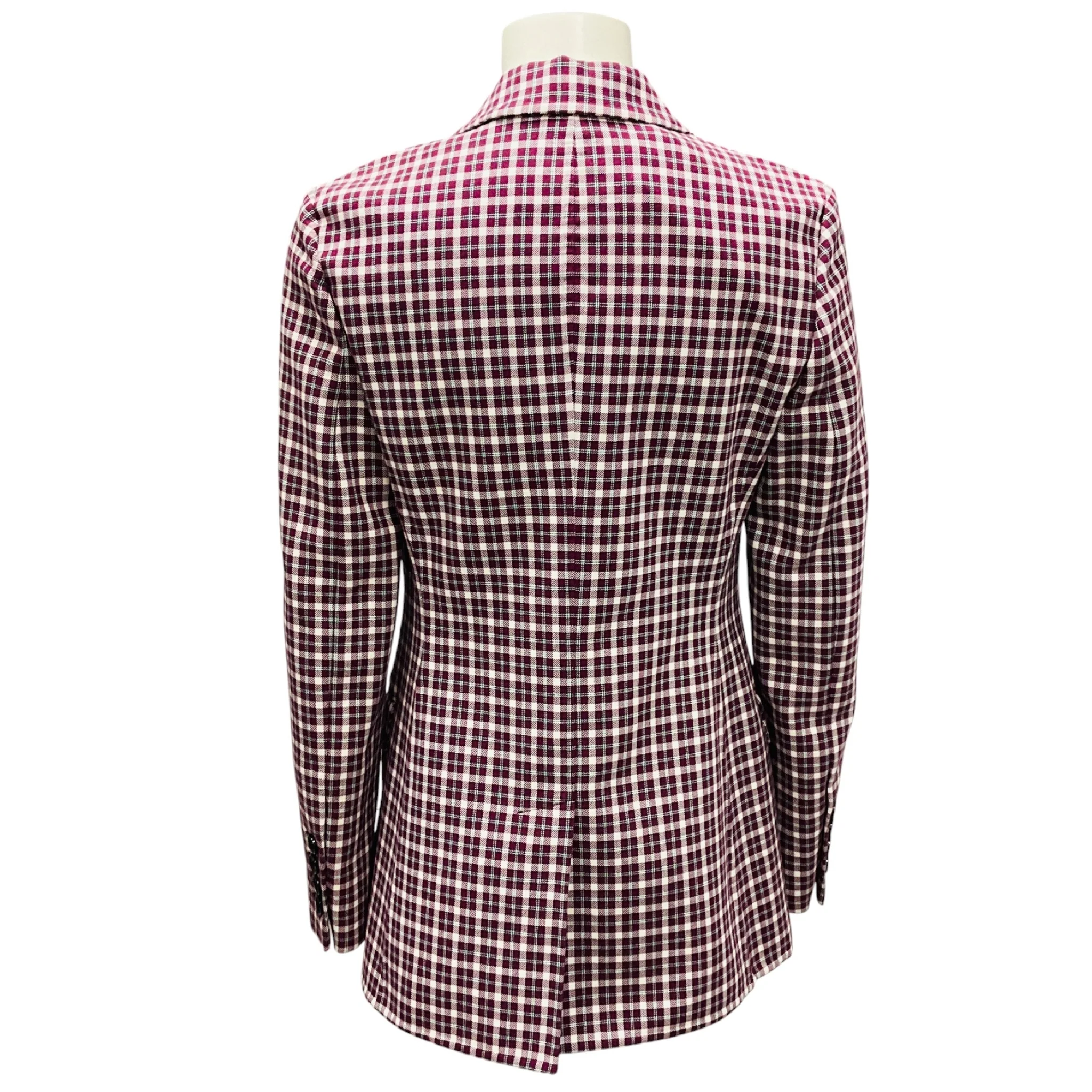 Burberry Burgundy Check Cotton Blazer Jacket - Image 3