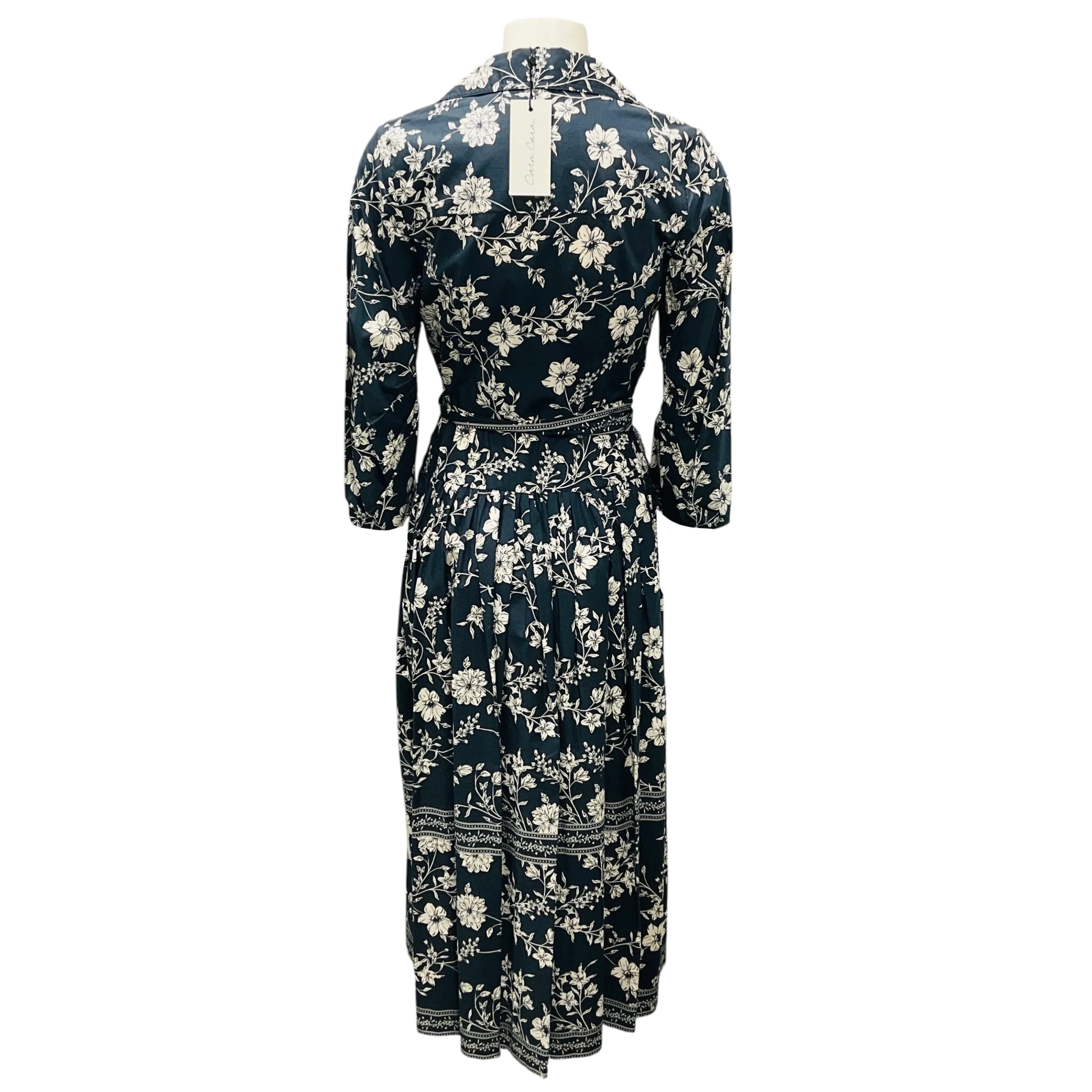 Cara Cara Navy Blue Evening Meadow Mist Floral Raya Dress with Belt - Image 3