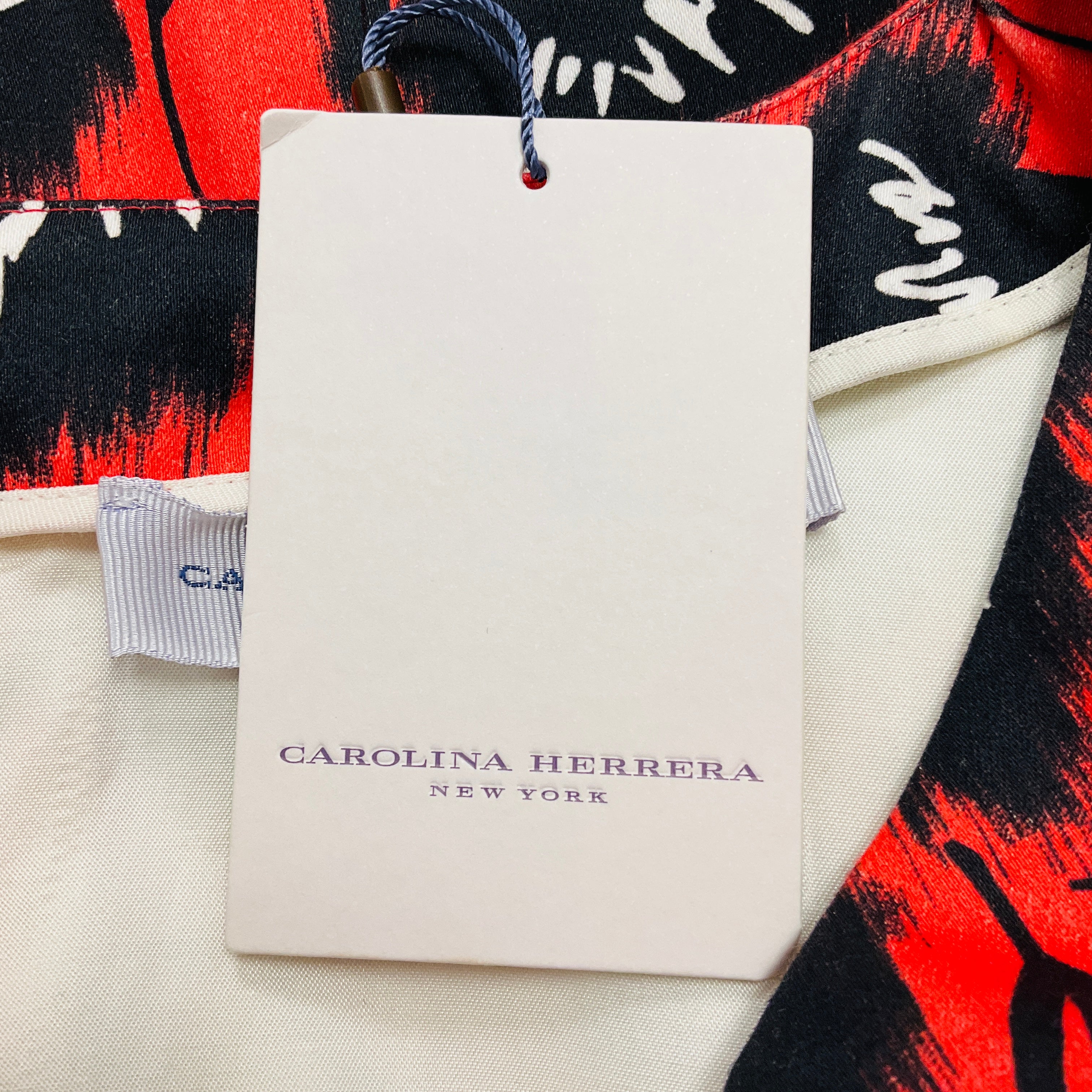 Carolina Herrera Black / White / Coral Printed Sleeveless Stretch Cotton Dress - Image 5