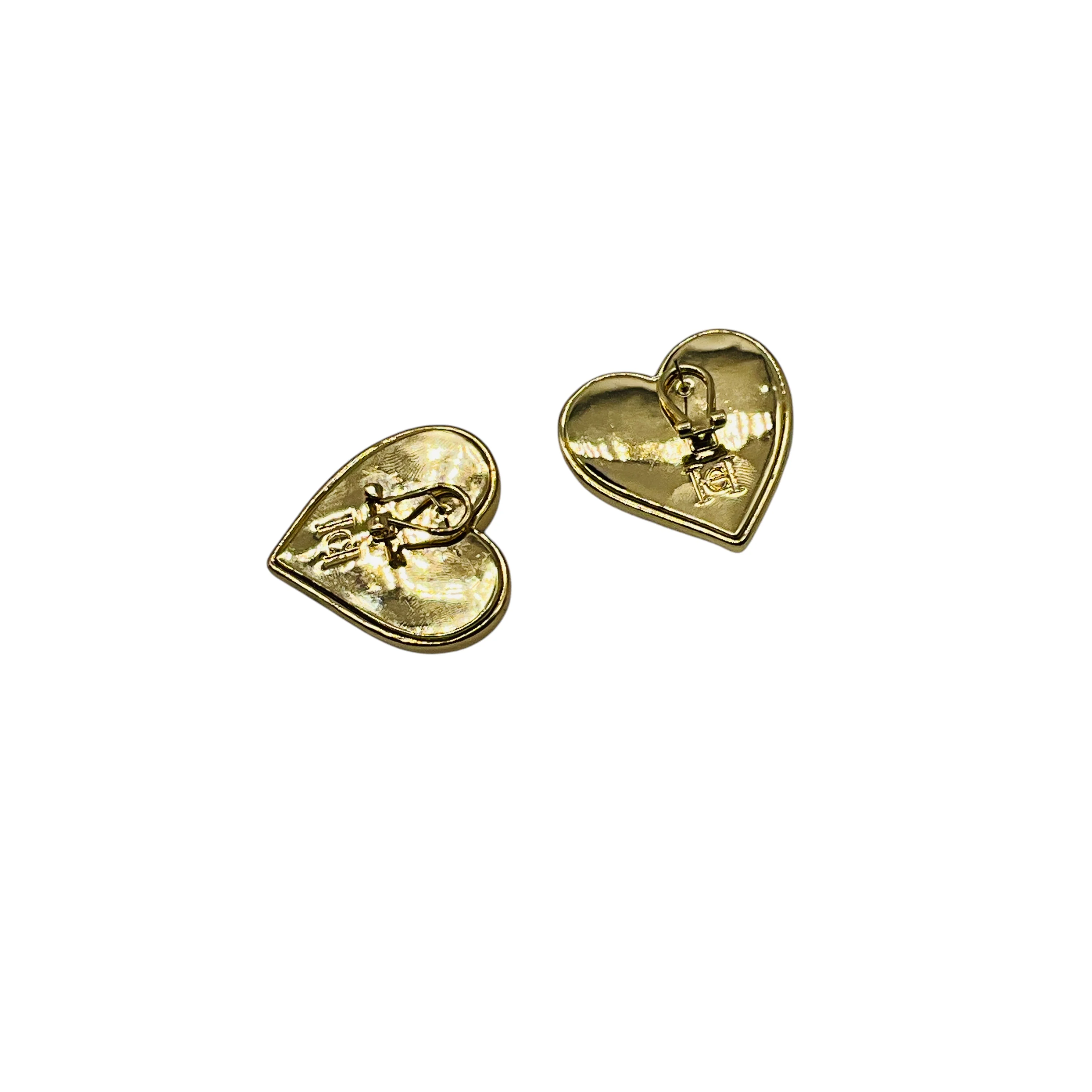 Carolina Herrera Gold Molded Heart Stud Embellished Clip On Earrings - Image 4