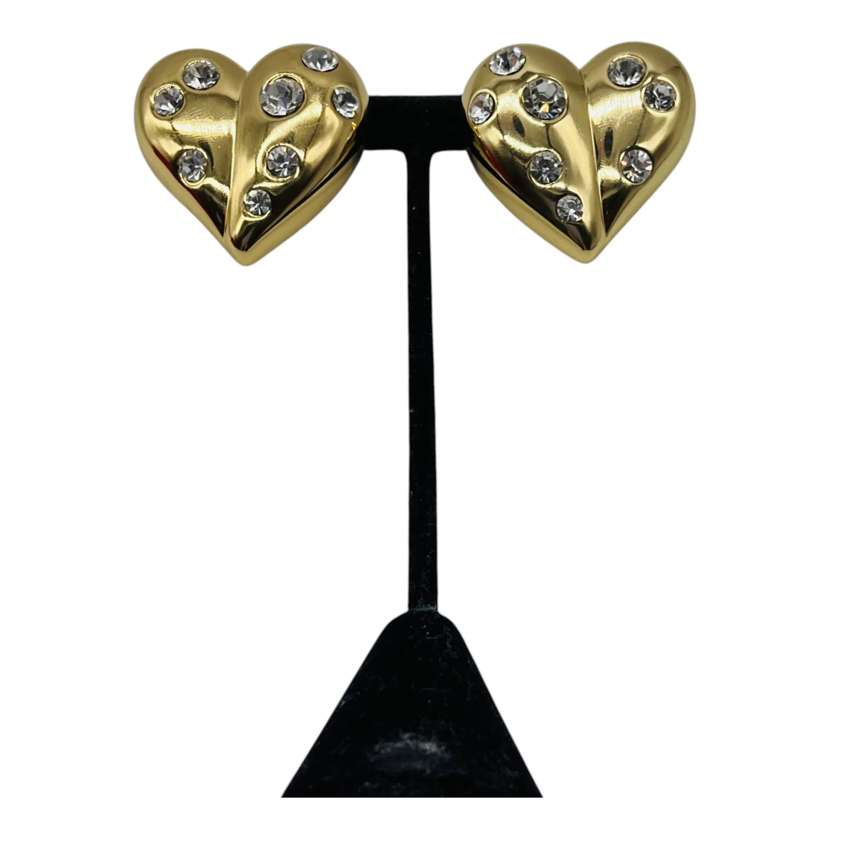 Carolina Herrera Gold Molded Heart Stud Embellished Clip On Earrings - Image 5