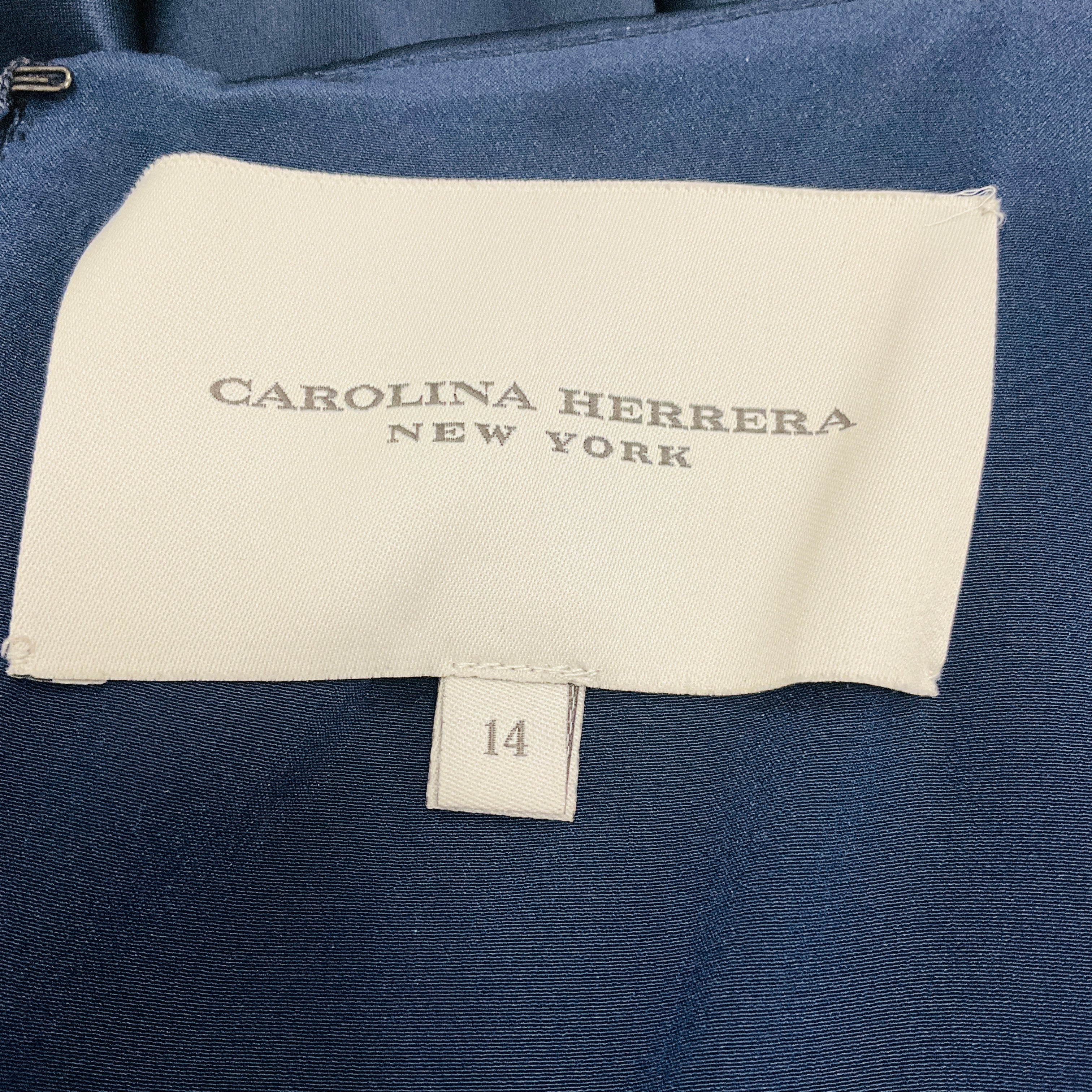 Carolina Herrera Navy Sleeveless V-Neck Satin Gown / Formal Dress - Image 4
