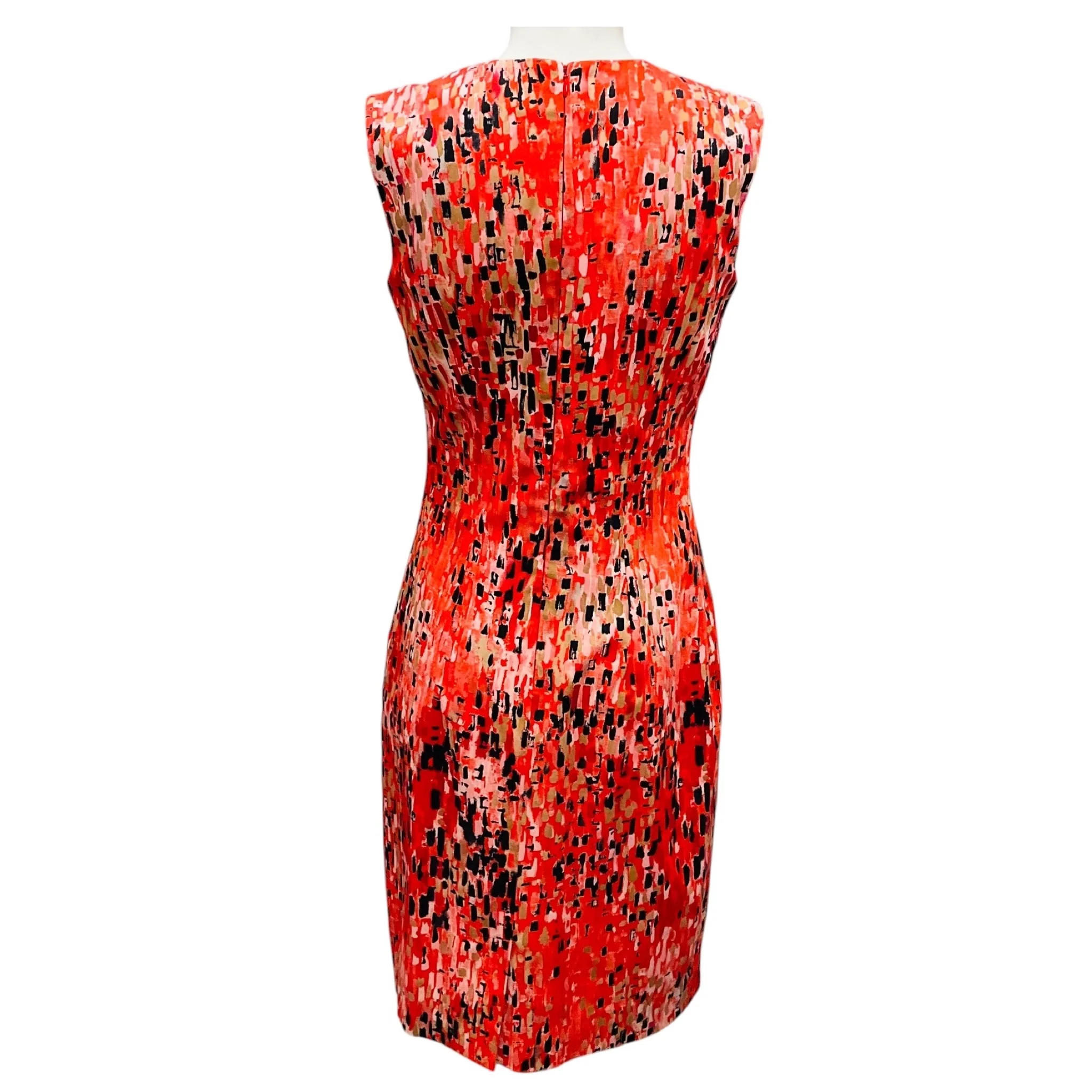 Carolina Herrera Orange / Black Multi Printed Sleeveless Midi Dress - Image 3