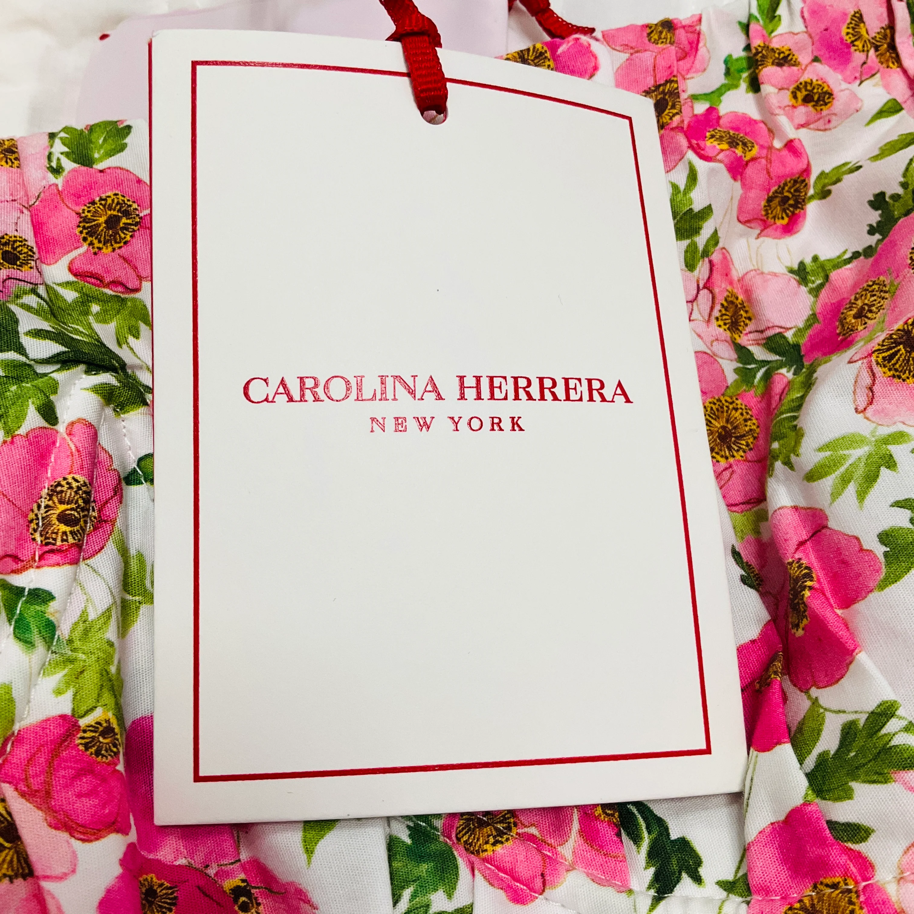 Carolina Herrera White / Pink Multi Off Shoulder Balloon Sleeve Midi Dress with Belt - Image 5