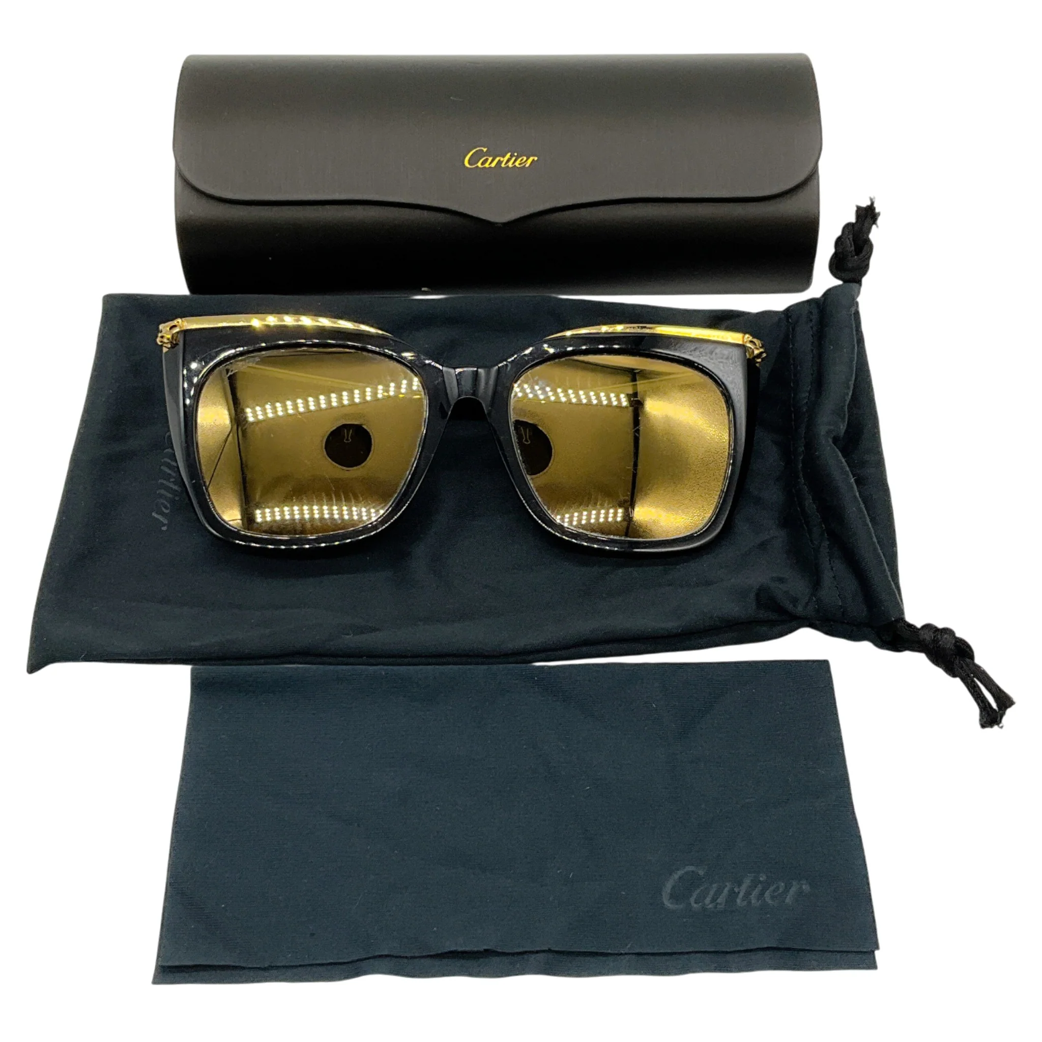 Cartier Black / Gold Panthère Light 55MM Round Sunglasses - Image 7