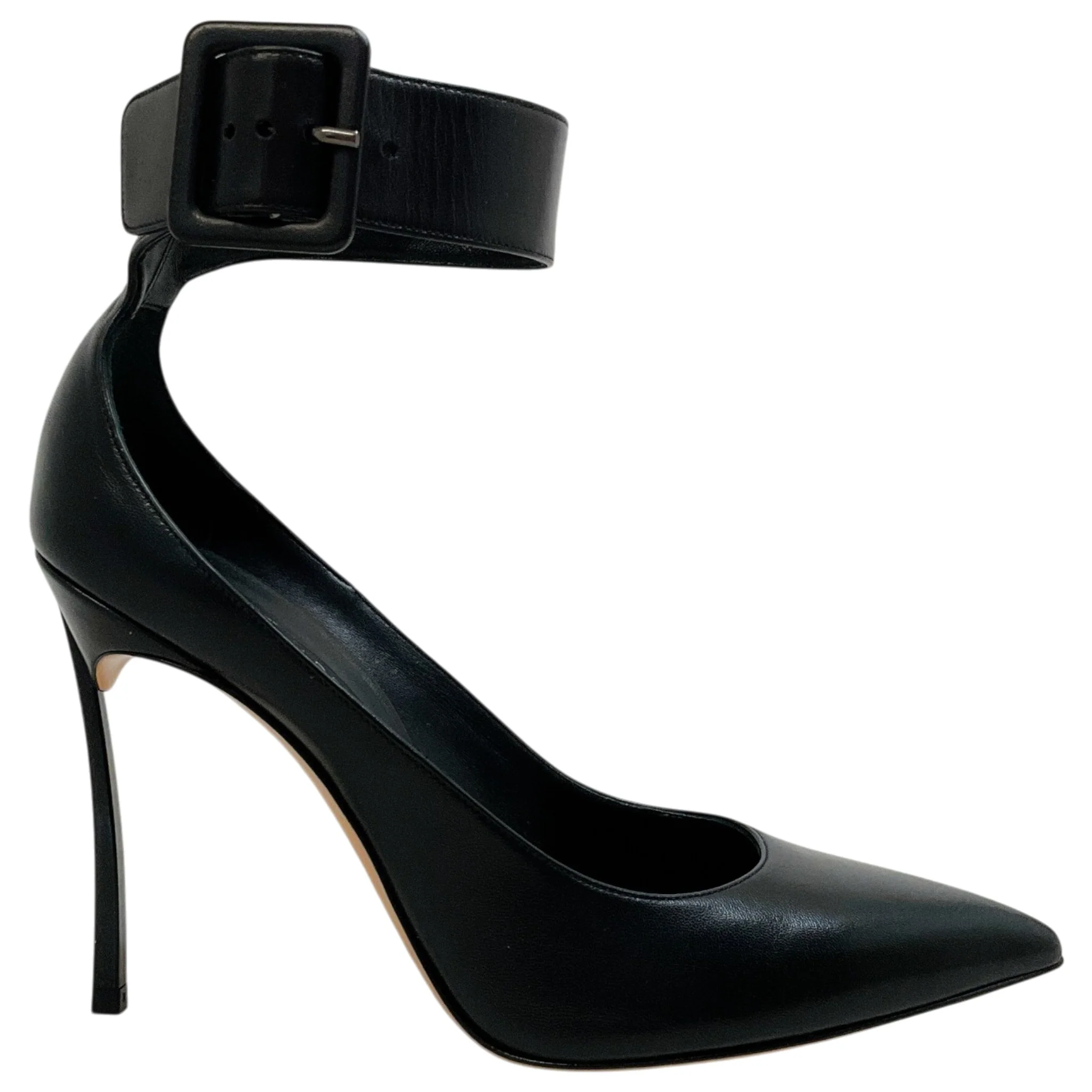 Casadei Black Leather Ankle Strap Blade Pumps - Image 2