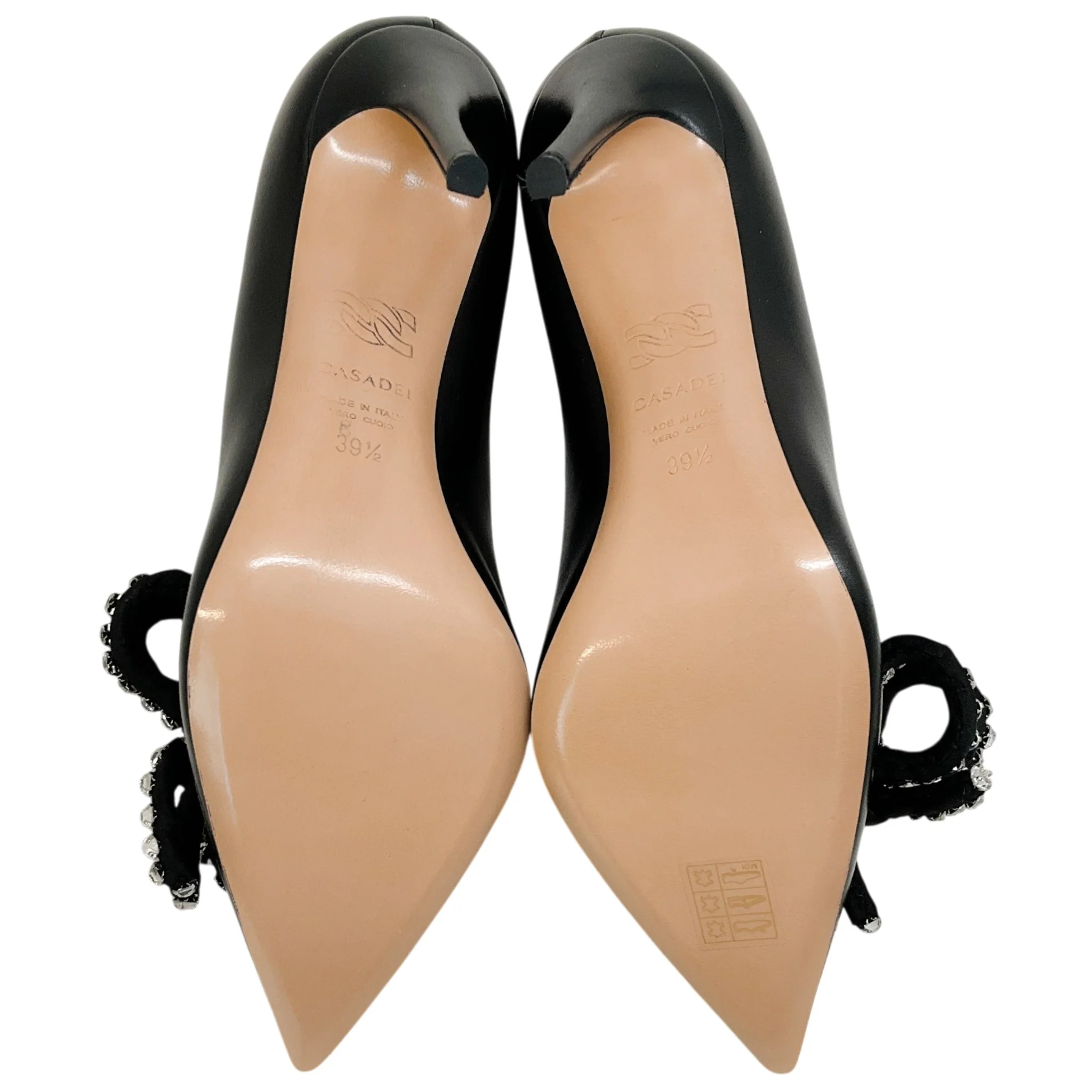 Casadei Black Leather Judith Julia Pumps with Rhinestone Bow - Image 10