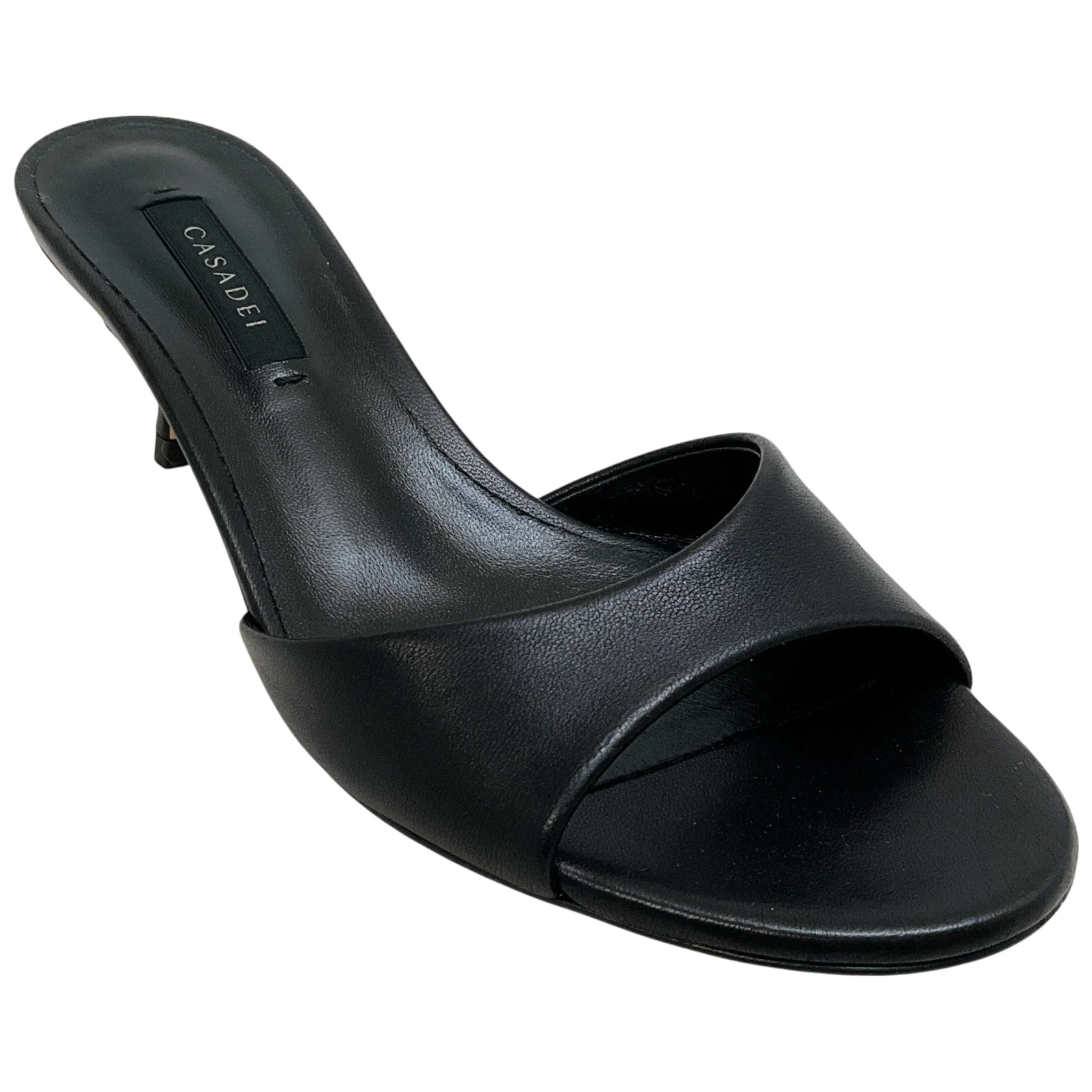 Casadei Black Leather Minorca Kitten Heel Sandals
