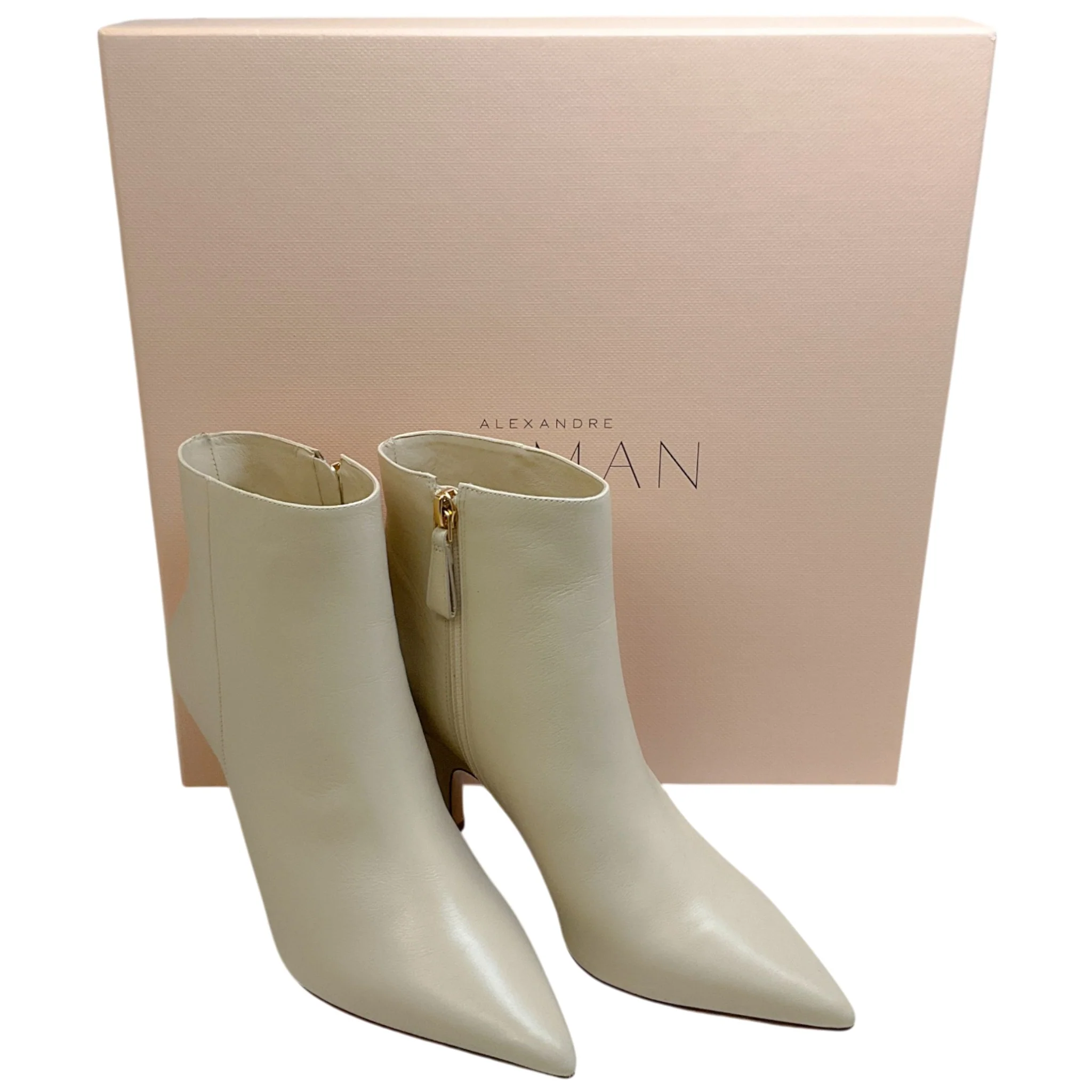 Alexandre Birman Eggshell Leather Frenchie Booties - Image 6