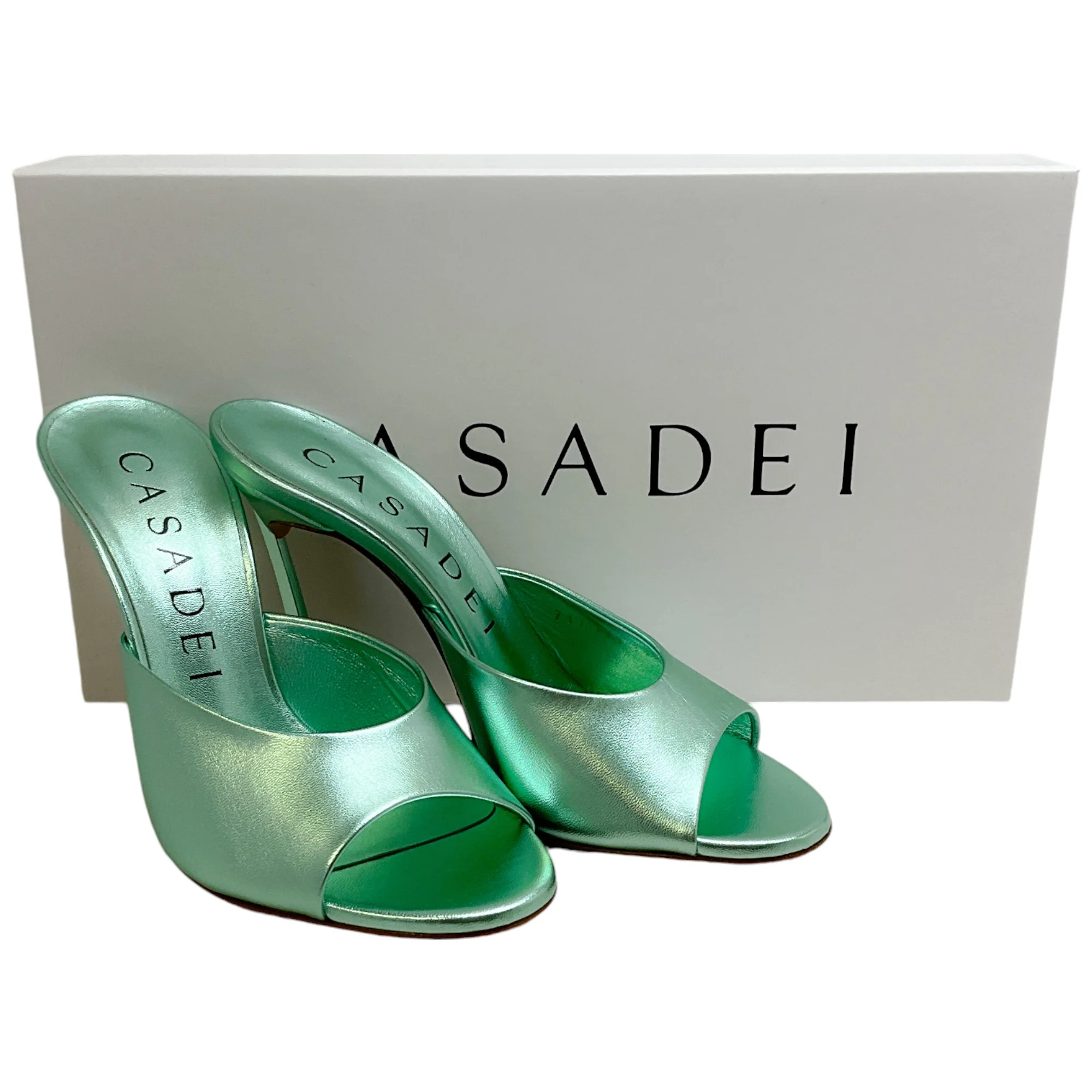 Casadei Flash Green Light Leather Blade Mules - Image 6