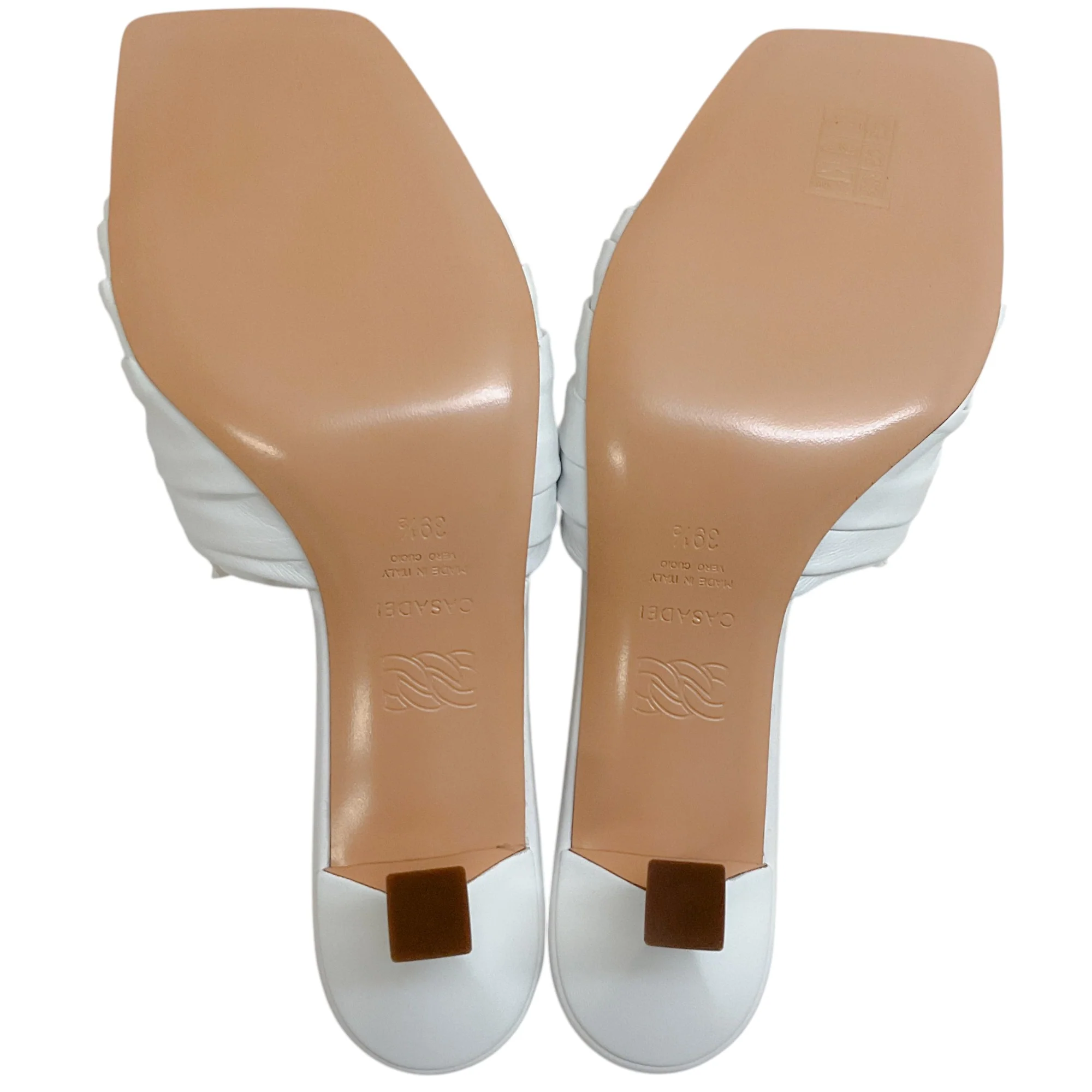 Casadei White Leather Ruched Slides with Crystals - Image 13