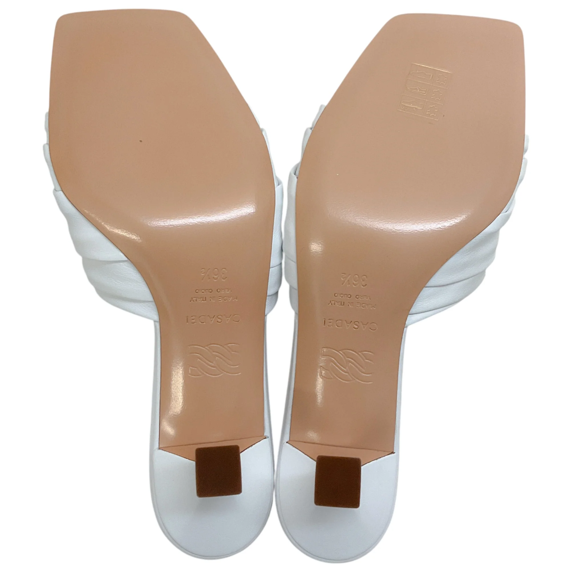 Casadei White Leather Ruched Slides with Crystals - Image 8