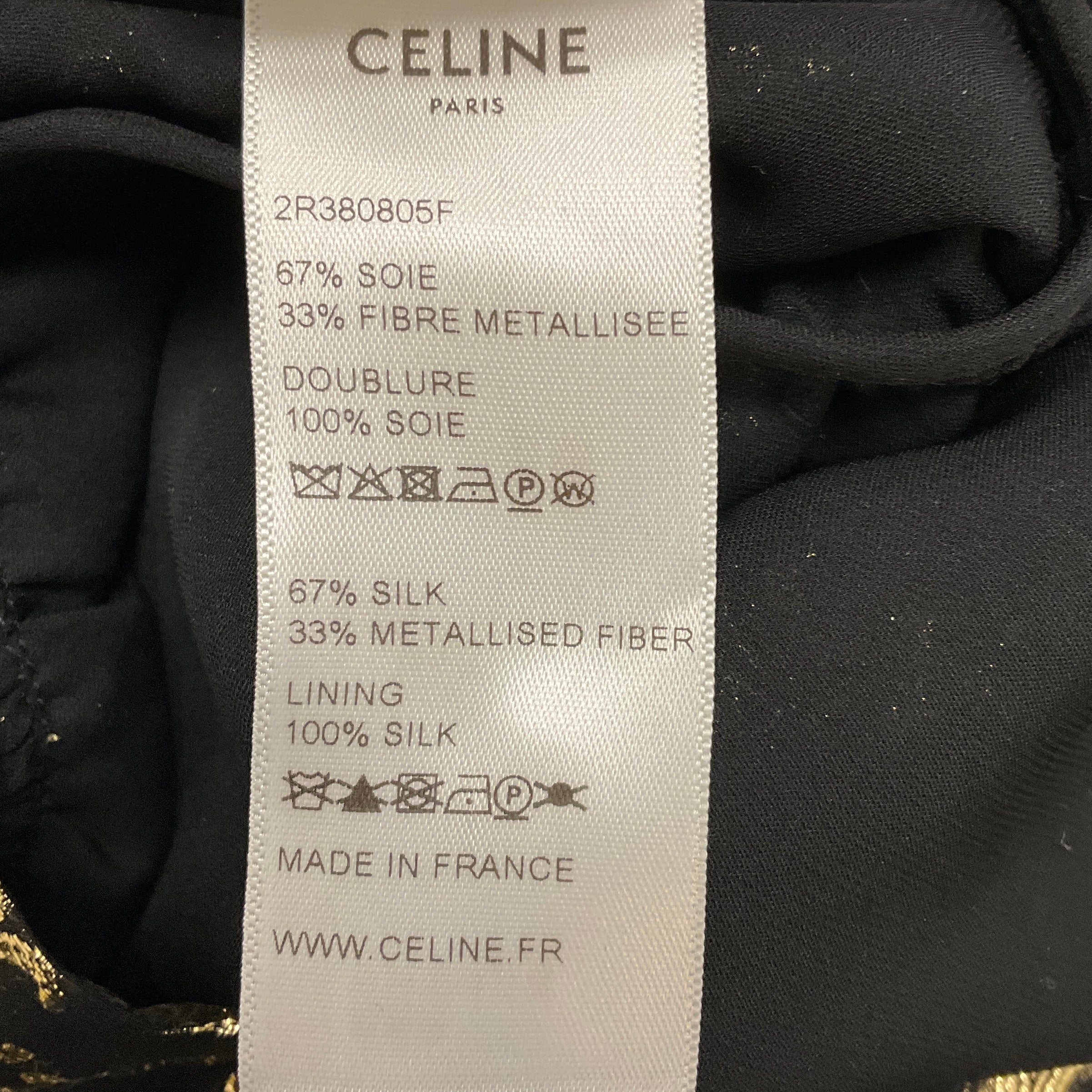 Celine Black / Gold Metallic Fall Winter Triompe Logo Tie Neck Silk Dress - Image 5