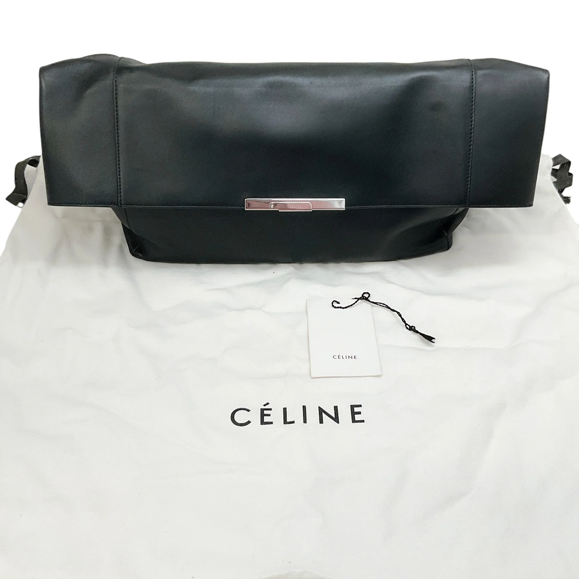 Celine Black Leather Large Fold Over Clutch - Image 12