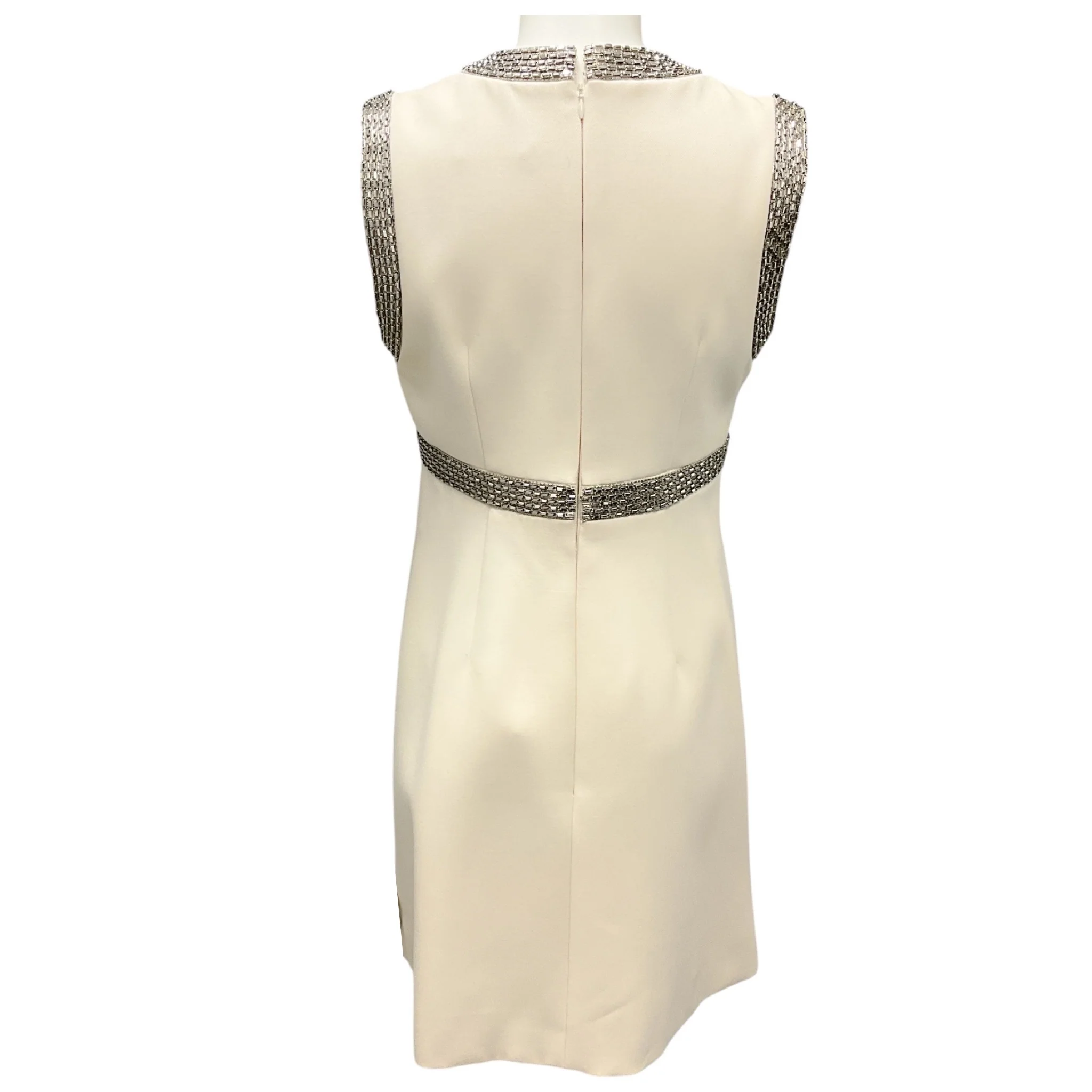 Celine Ivory / Silver Bead Embellished Sleeveless Wool Shift Dress - Image 3
