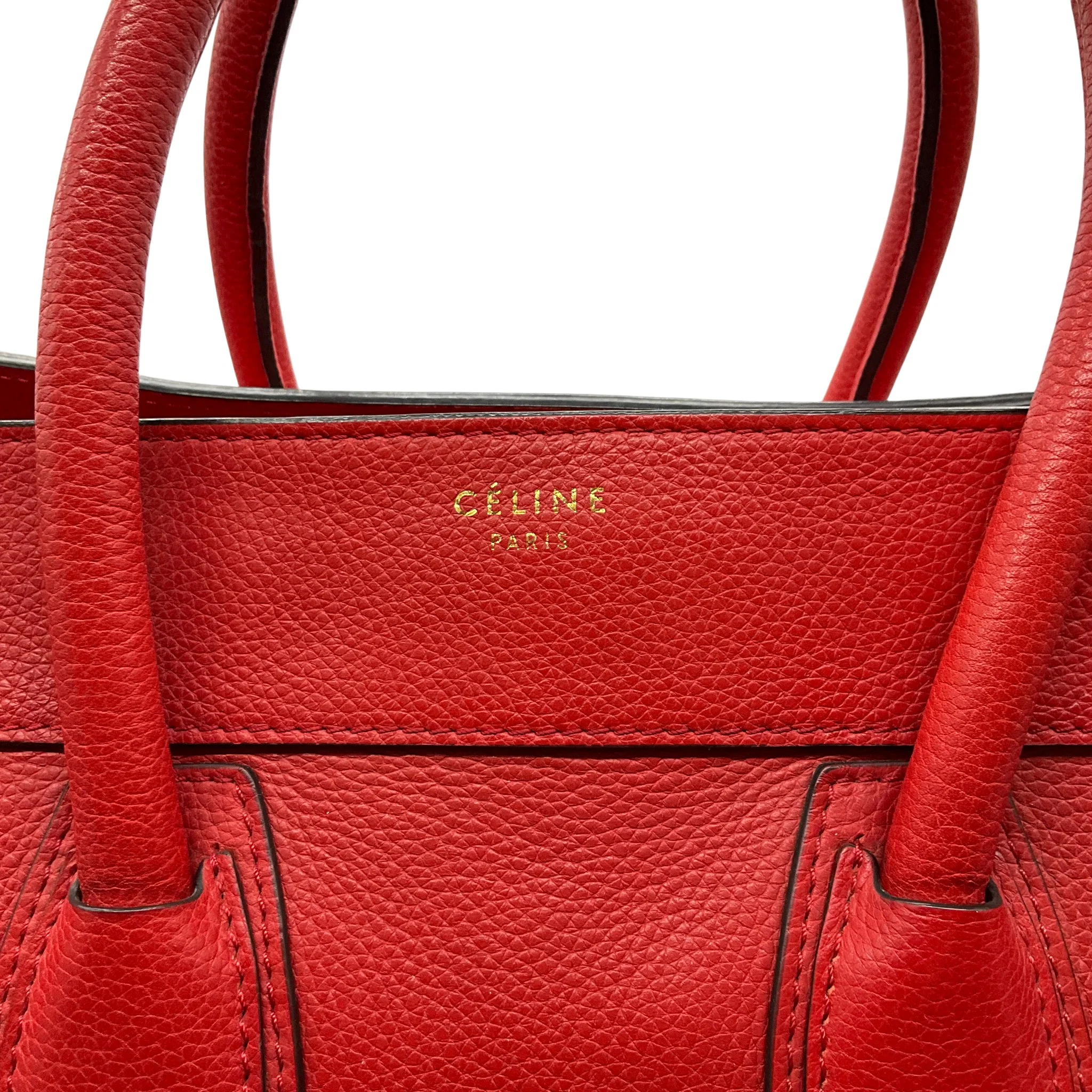 Celine Red Leather Luggage Shopper Bag - Image 4