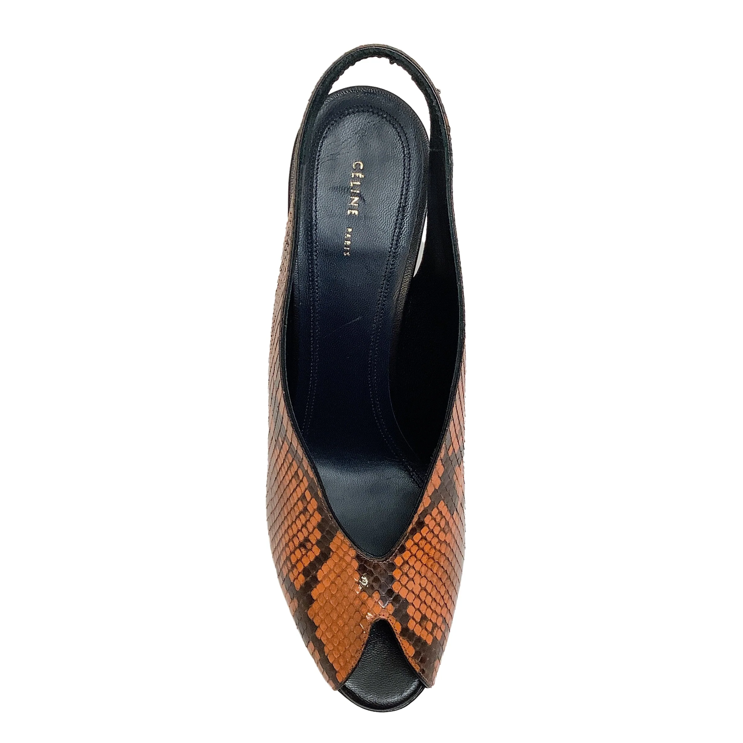 Celine Rust Python Peep Toe Wedges - Image 4