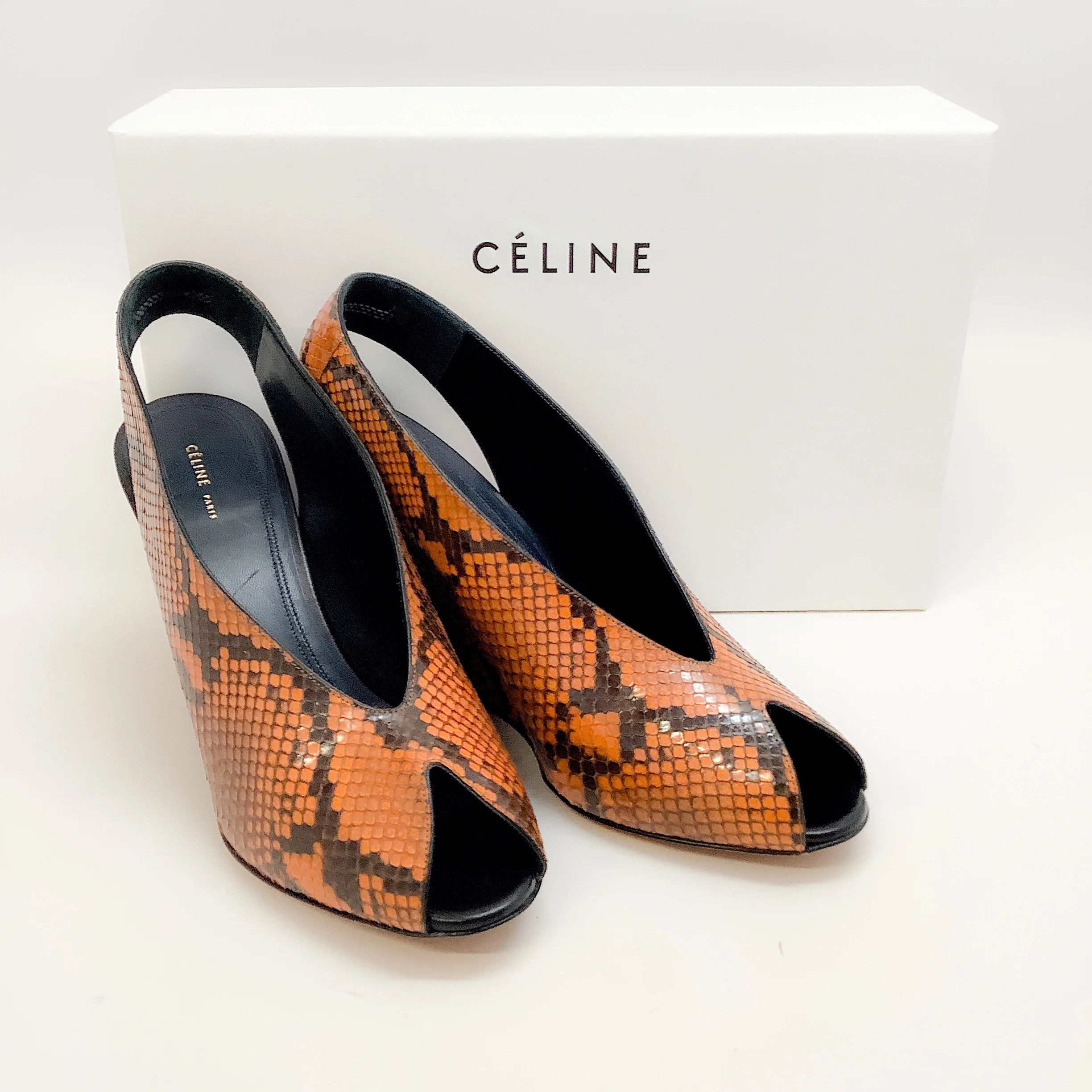 Celine Rust Python Peep Toe Wedges - Image 6