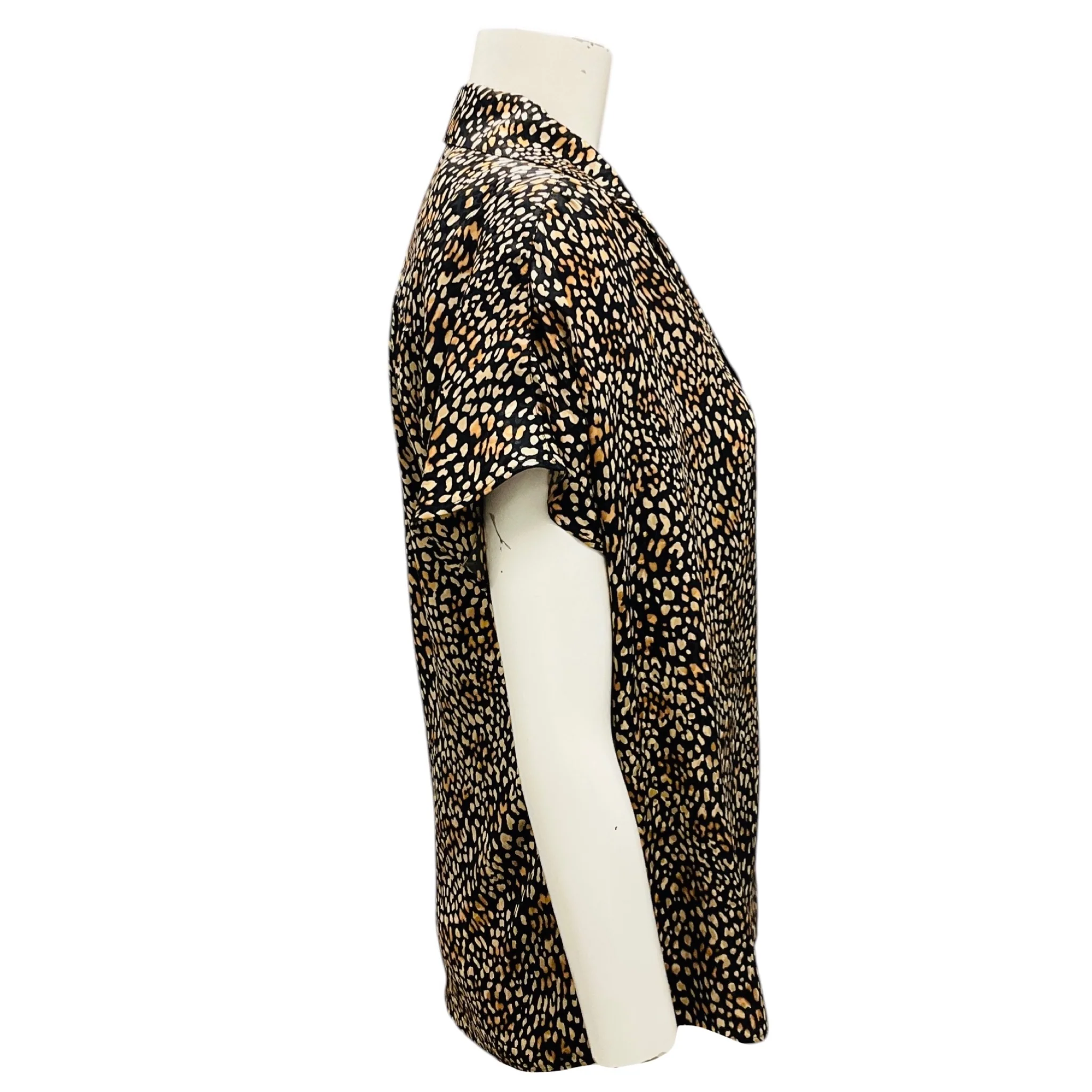Celine Tan / Black Leopard Printed Silk Blouse - Image 2
