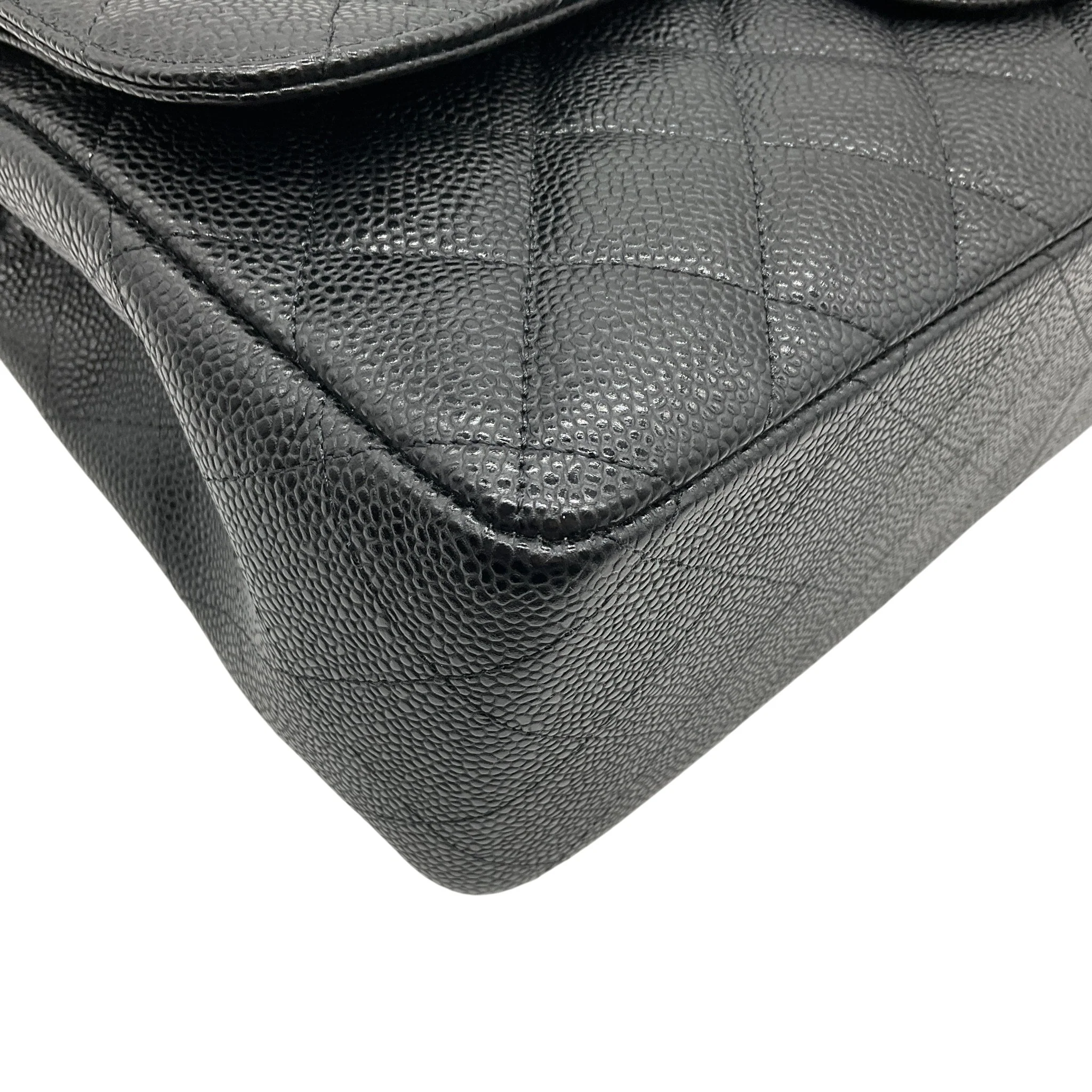 Chanel 2013 Black Caviar Leather Double Flap Shoulder Bag - Image 6