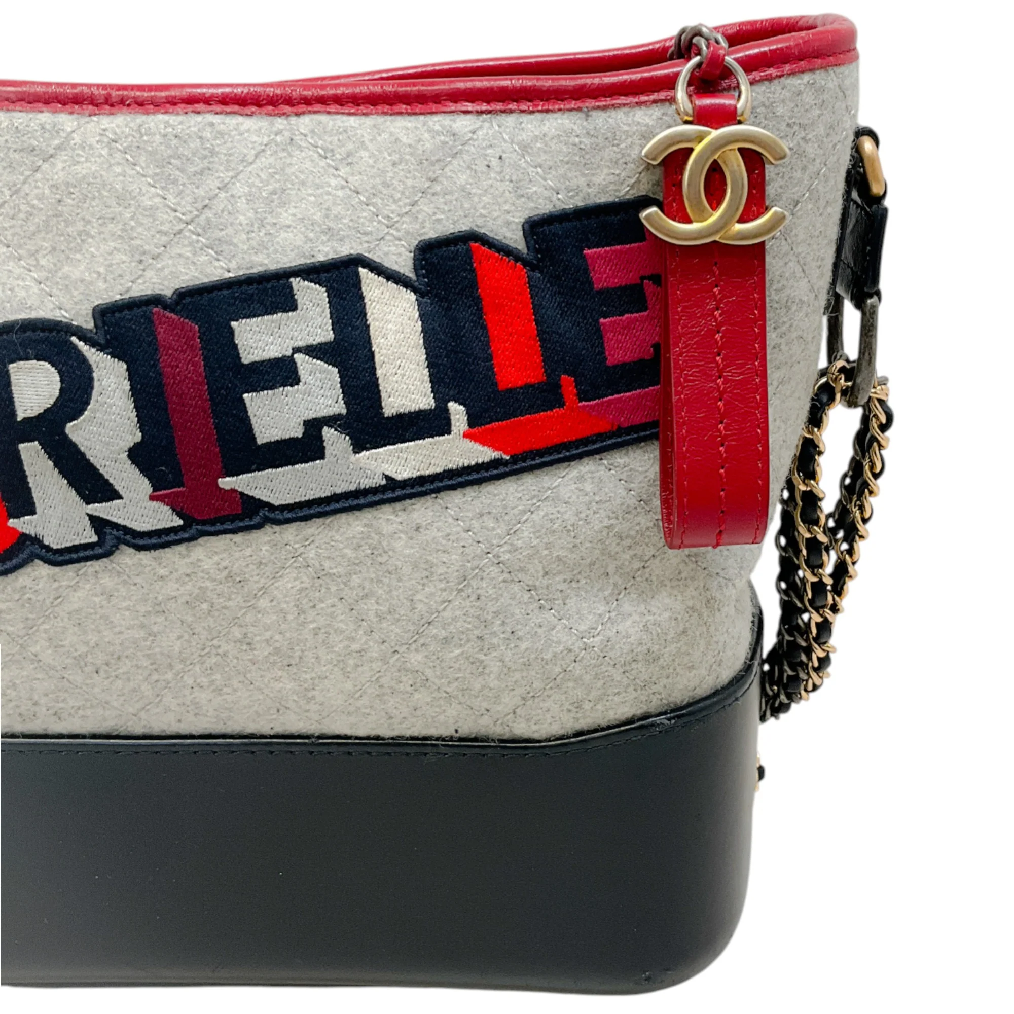 Chanel 2017 Red / Grey / Black Wool and Leather Quilted Gabrielle Bag - Image 4