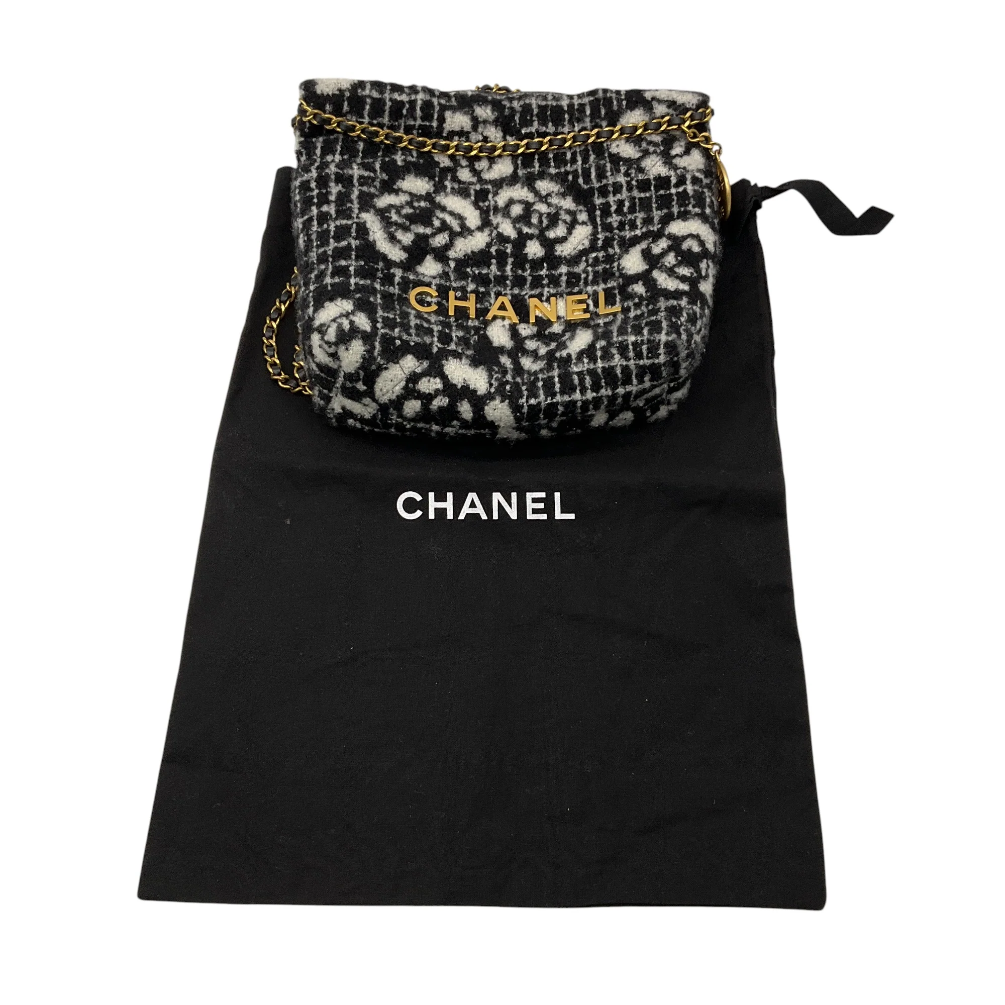 Chanel 2022 Black / White / Gold Hardware Camellia Hobo Bag - Image 16