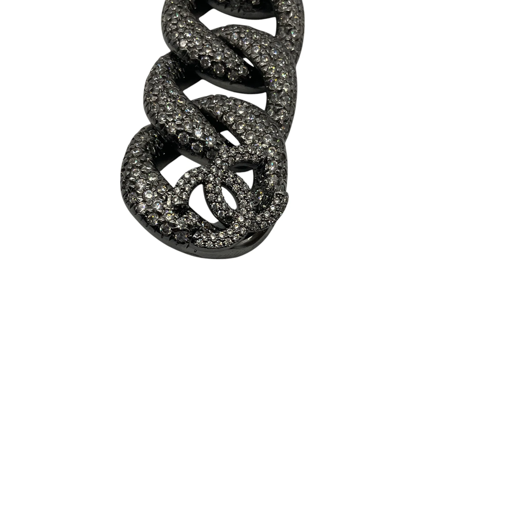 Chanel 2022 Ruthenium Crystal Embellished Interlocking CC Logo Clip On Drop Earrings - Image 5