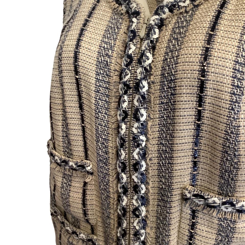 Chanel Beige / Navy Tweed Sequined Vest - Image 4