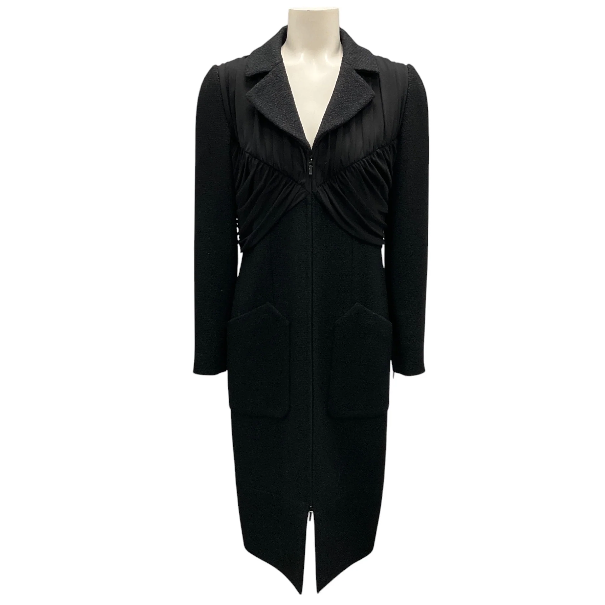 Chanel Black 2016 Métiers d’Art Collection Ruched Detail Wool Tweed Coat