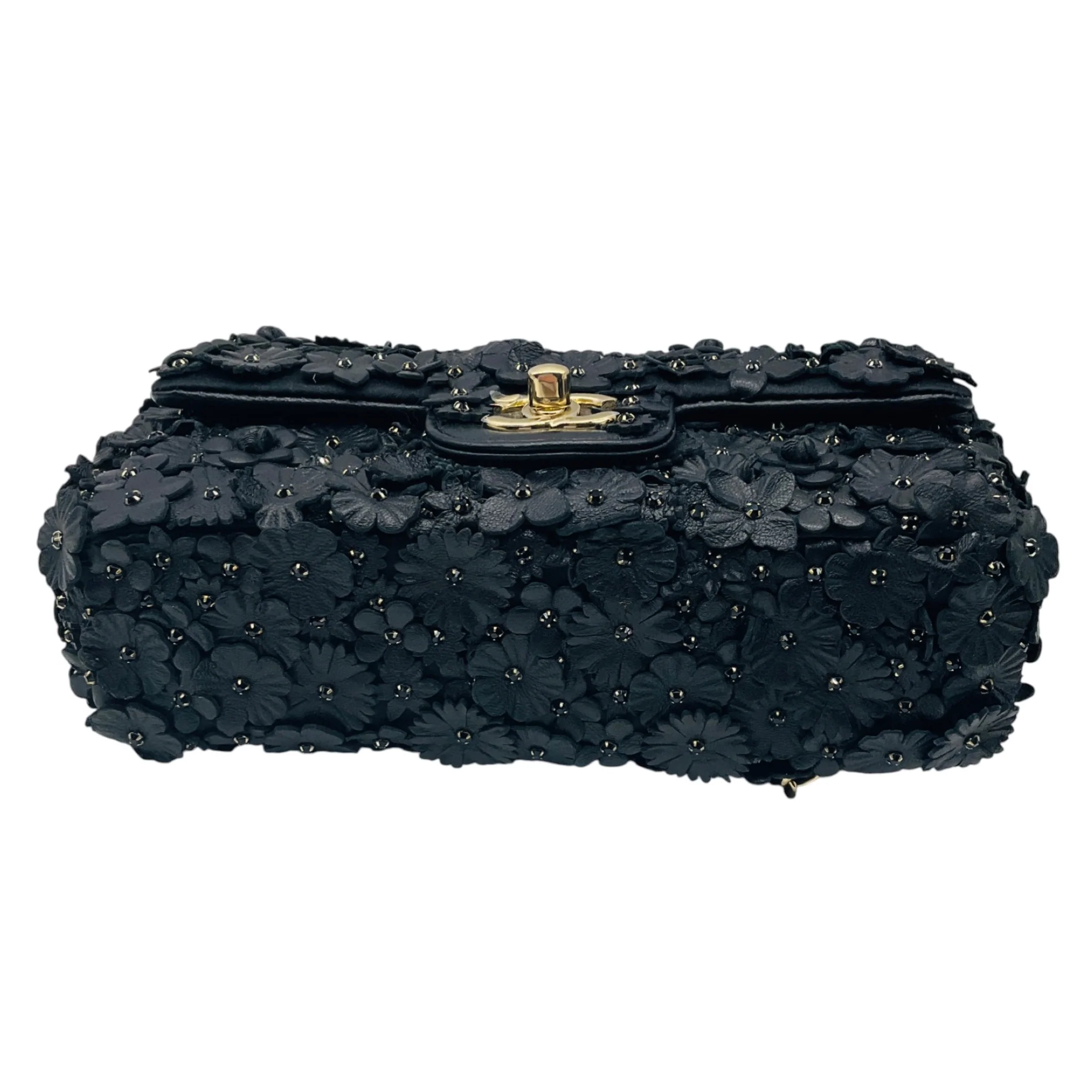 Chanel Black Camellia Flower Applique Leather and Crystal Handbag - Image 6