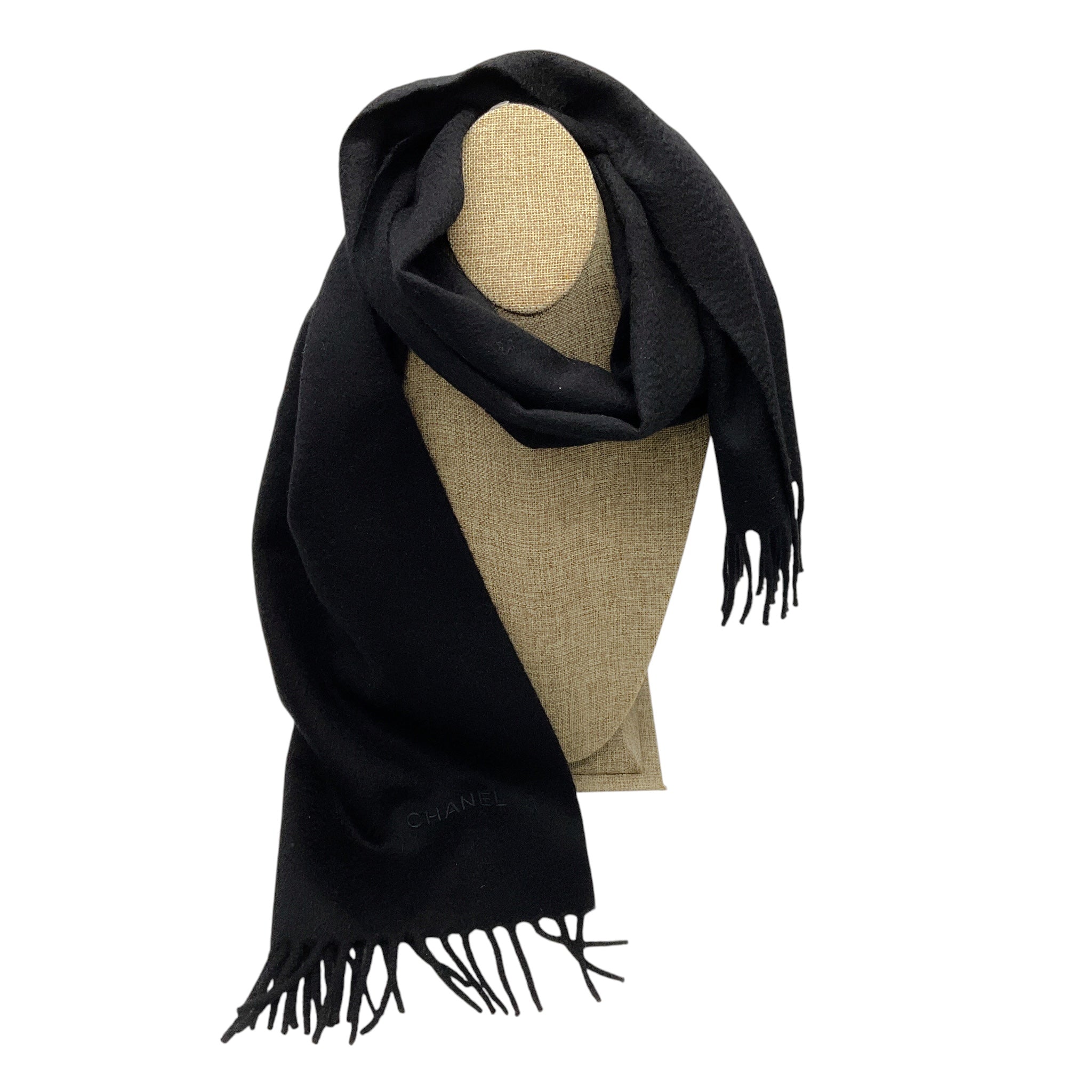 Chanel Black Fringed Cashmere Scarf - Image 8