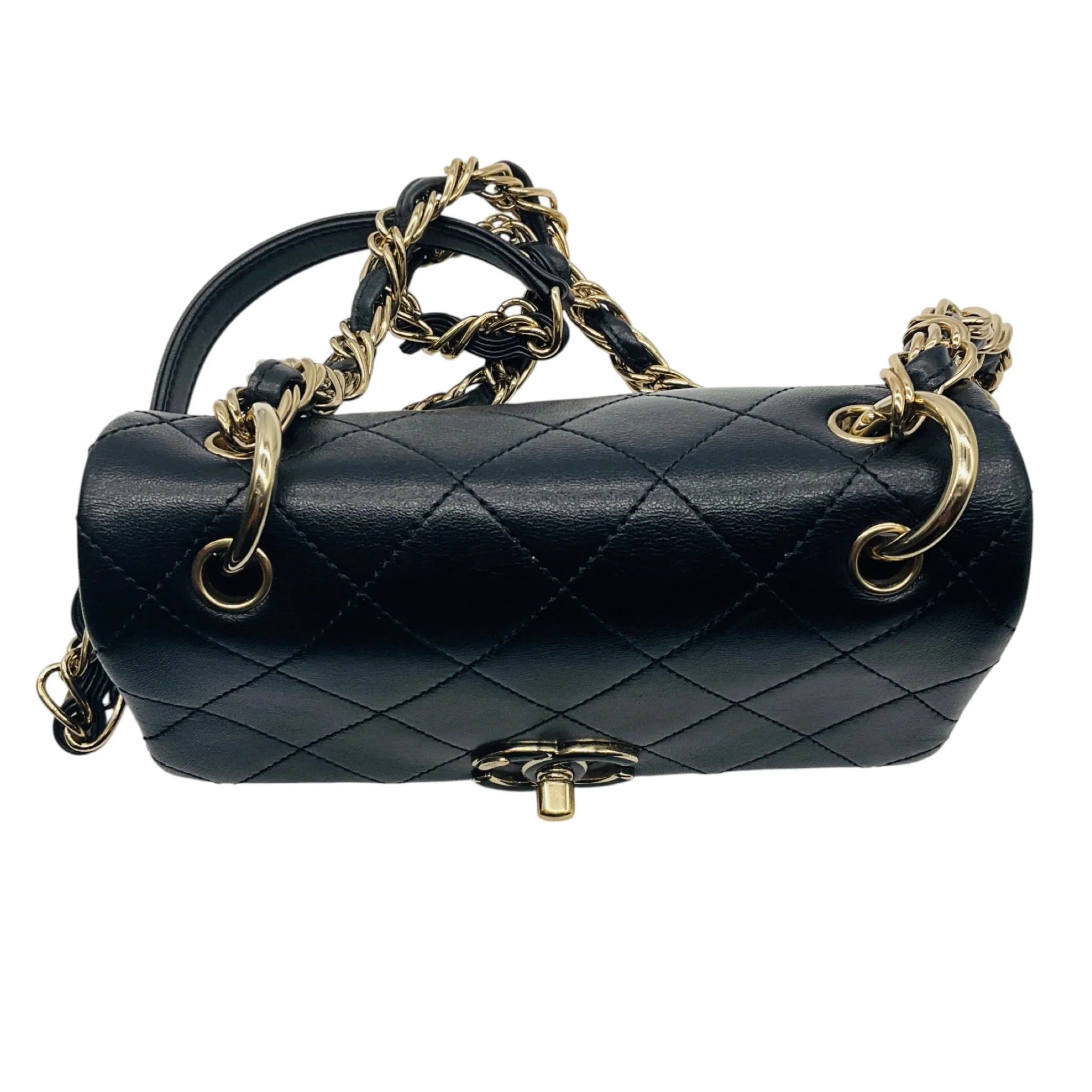 Chanel Black / Gold Hardware CC Logo Quilted Leather Flap Handbag - Image 4