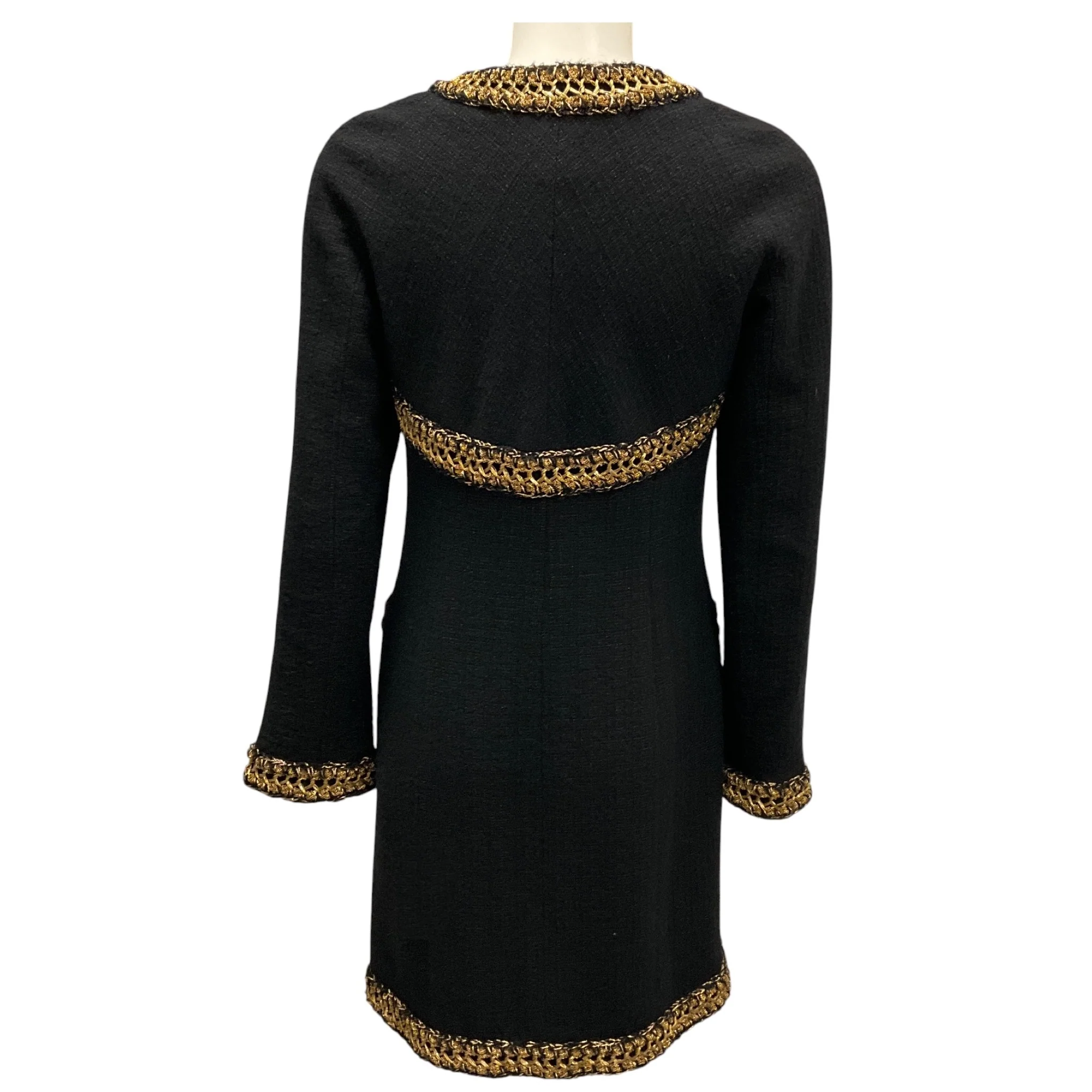 Chanel Black / Gold Metallic Paris Shanghai 2010 Braided Trim Full Zip Wool Dress - Image 3