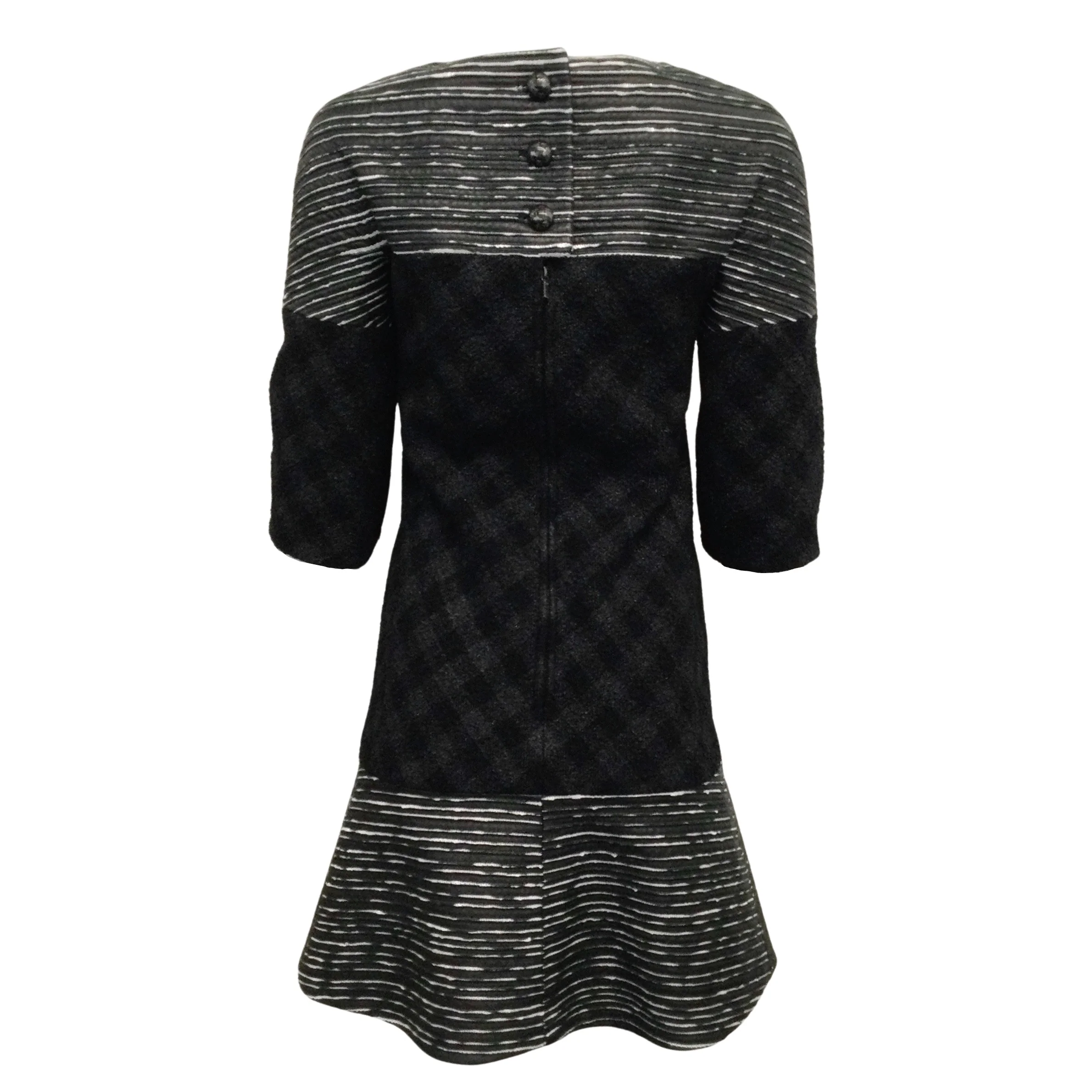 Chanel Black / Gray 2013 Tweed and Leather with 3/4 Sleeve Cocktail Dress - Image 3