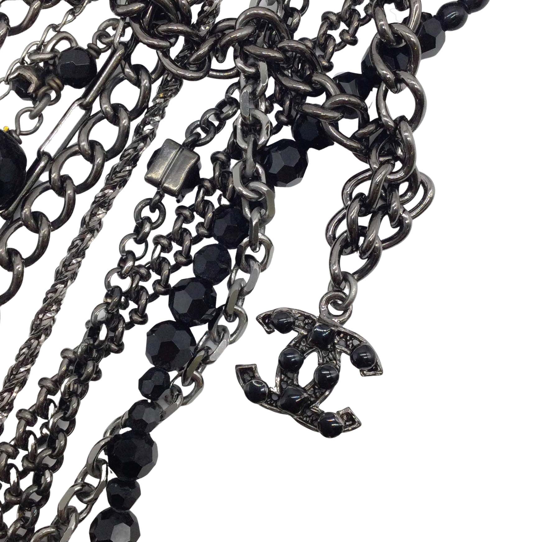 Chanel Black Multi Chain/Beaded Strand Necklace - Image 4