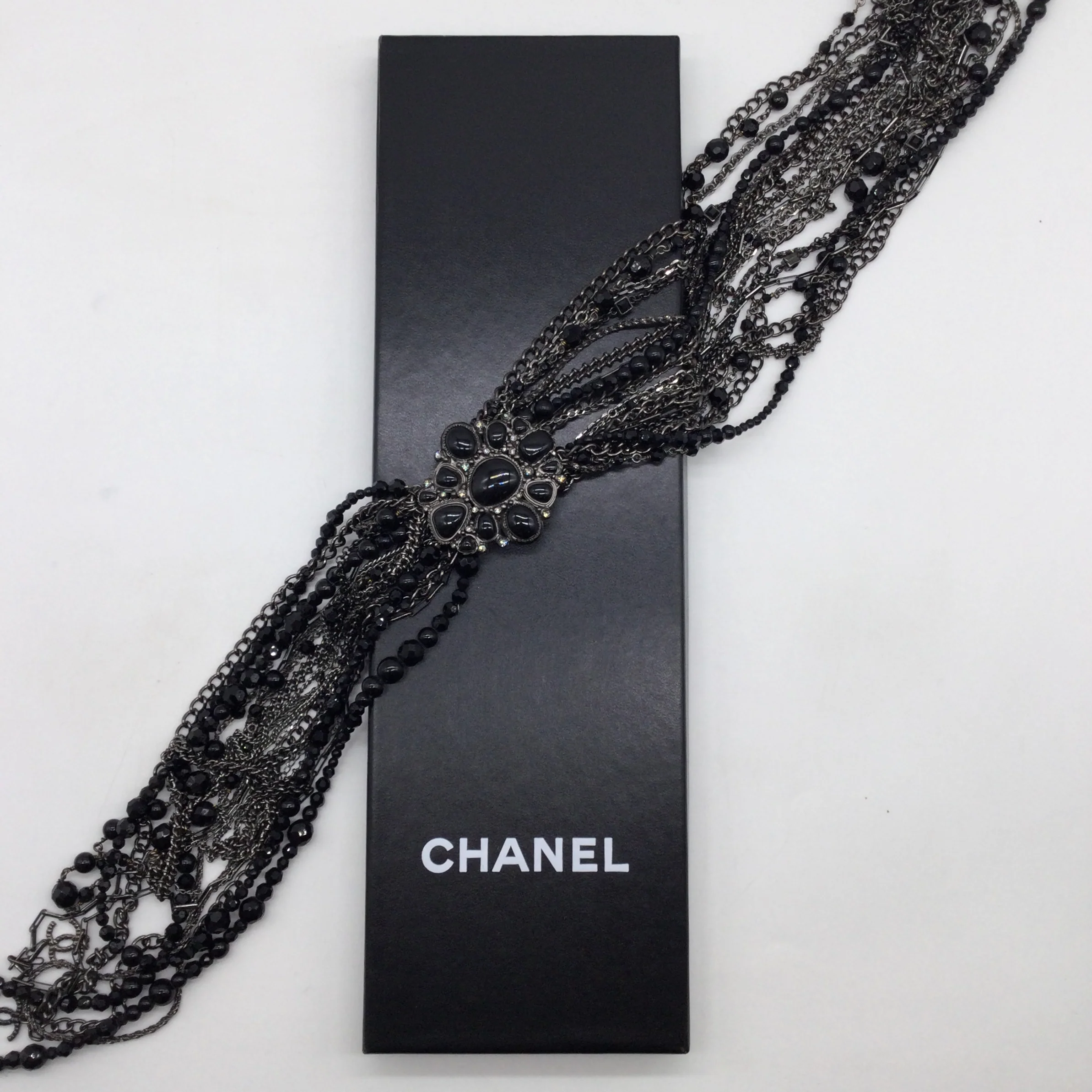 Chanel Black Multi Chain/Beaded Strand Necklace - Image 7