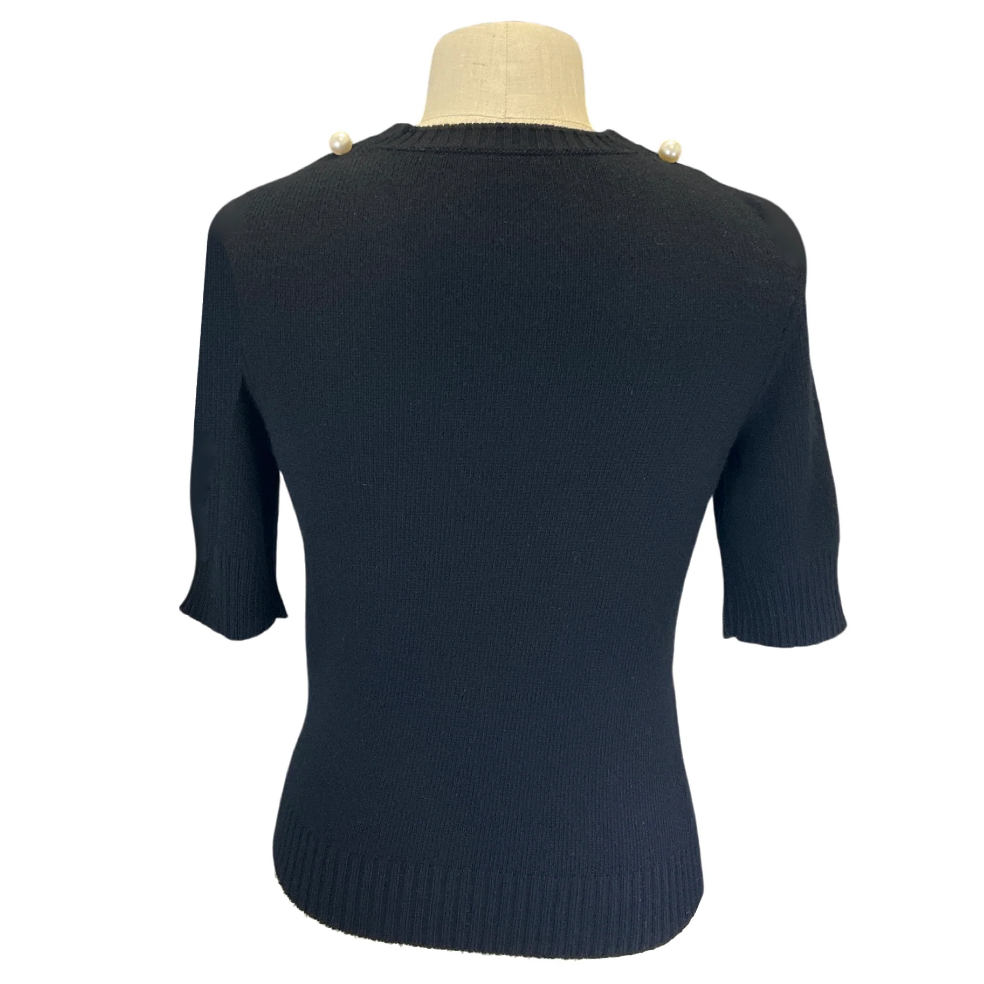 Chanel Black Pearl Embellished Short Sleeved Cashmere Knit Sweater - Image 3