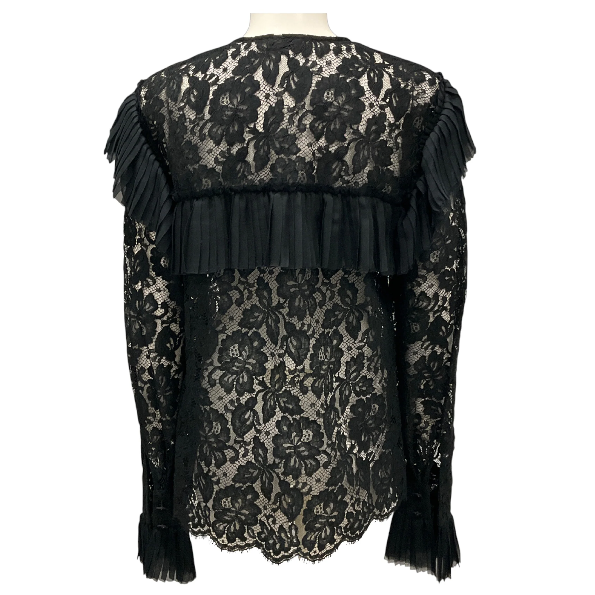Chanel Black Pleated Detail Long Sleeved Lace Blouse - Image 3