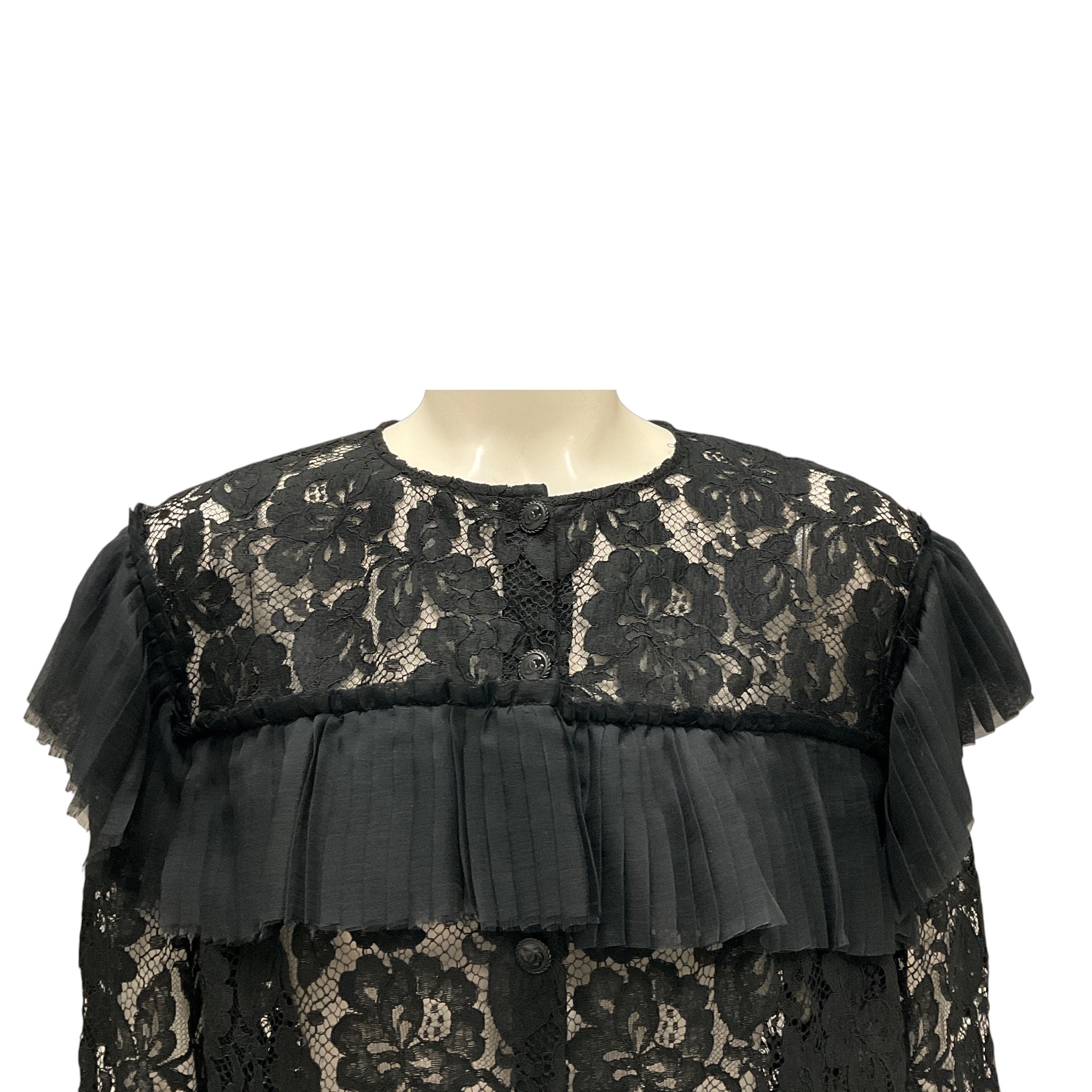 Chanel Black Pleated Detail Long Sleeved Lace Blouse - Image 5