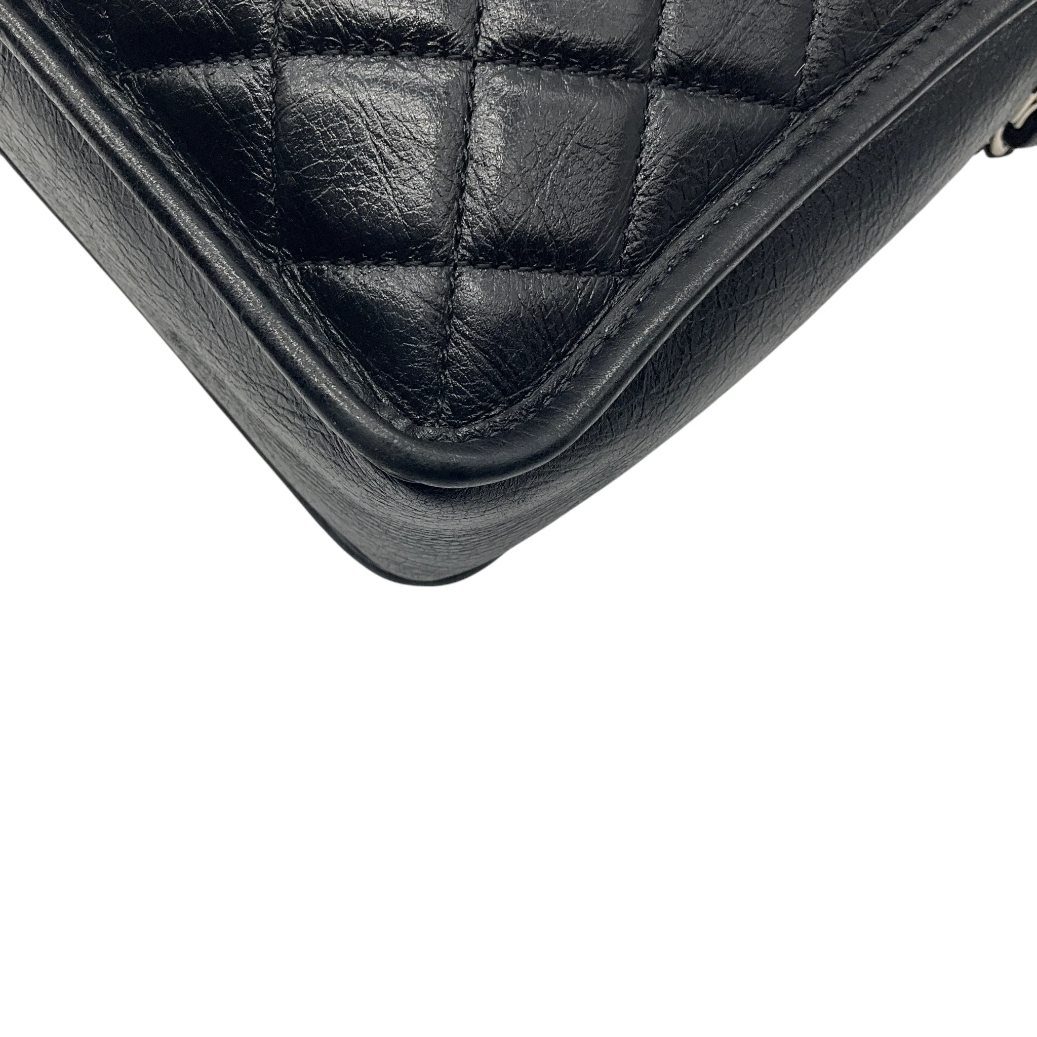 Chanel Black / Silver Hardware CC Logo Quilted Aged Calfskin Leather Shoulder Bag - Image 11