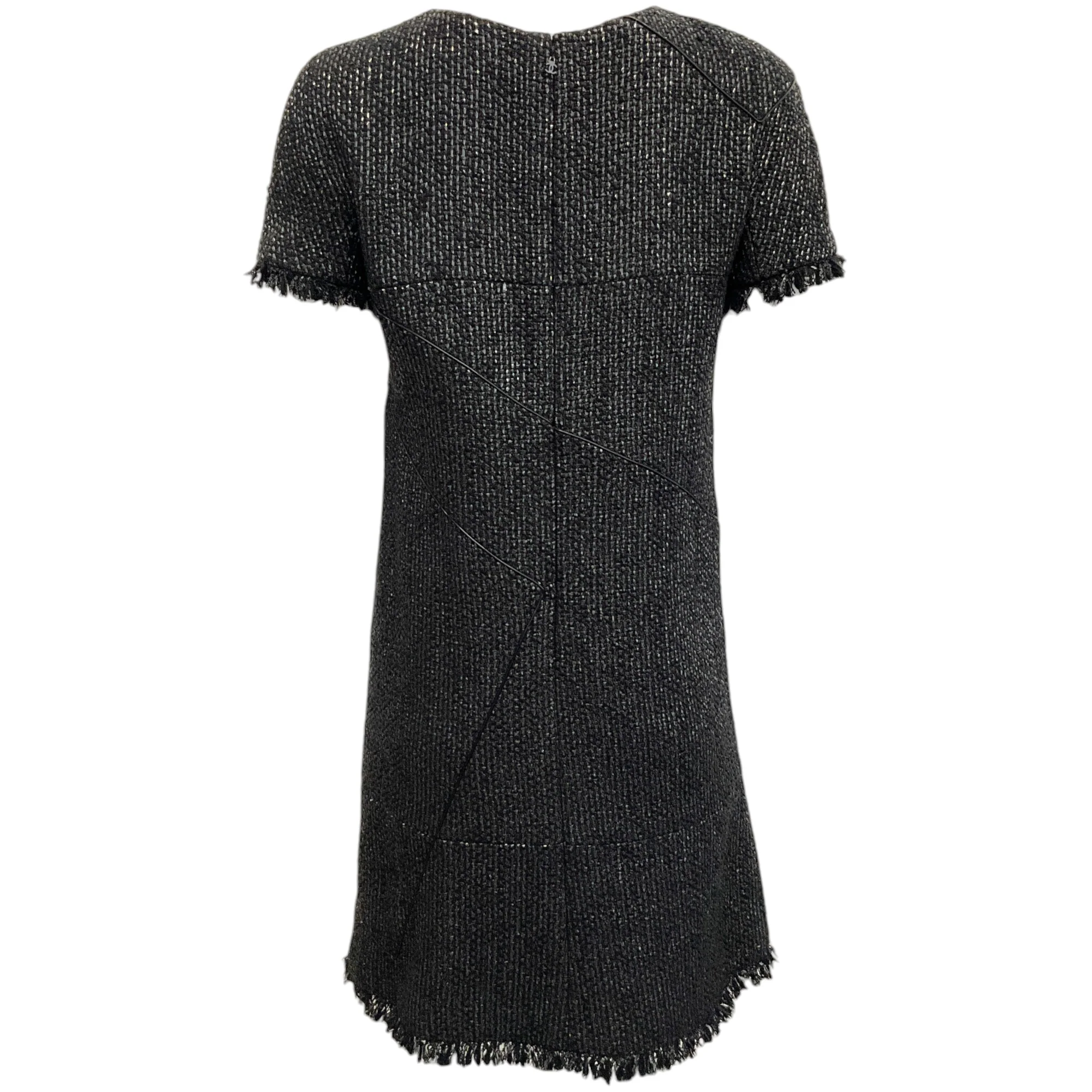 Chanel Black Tweed Dress with Piping and Fringe - Image 3