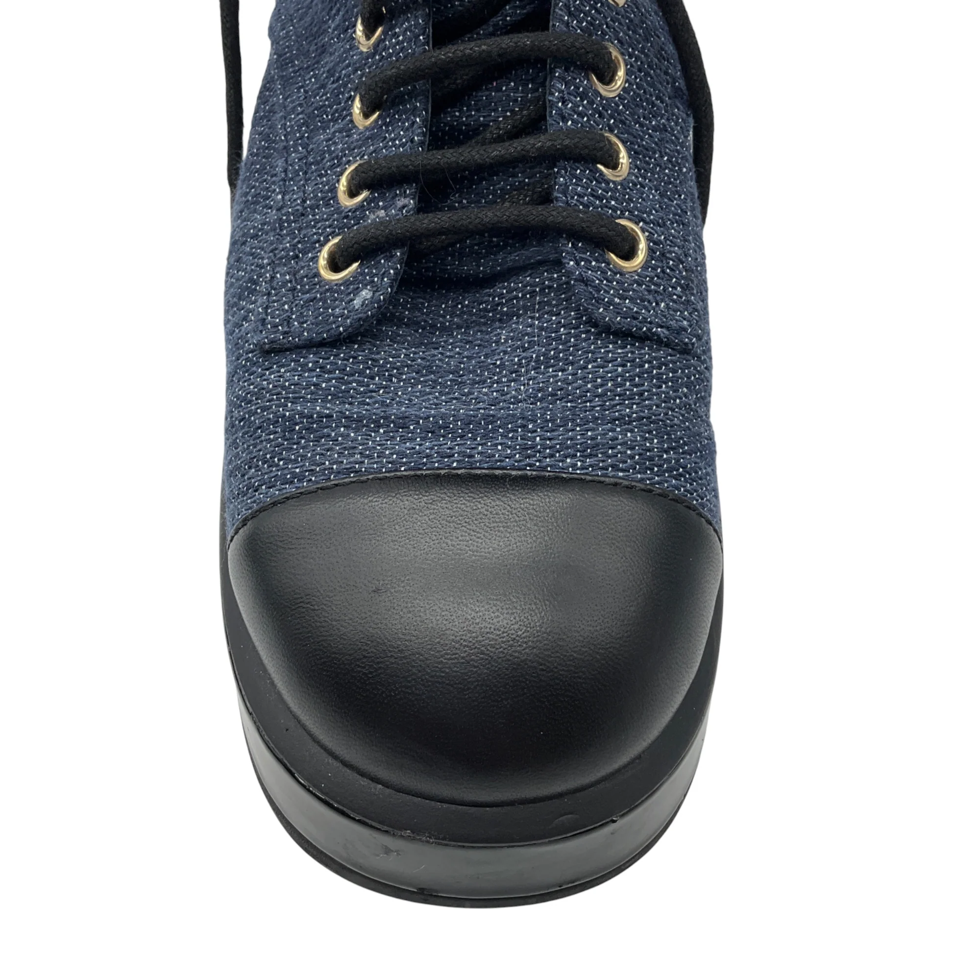 Chanel Navy Blue / Black 2022 Denim Fabric, Patent Calfskin, and Lambskin Quilted CC Lace Up Combat Boots - Image 6