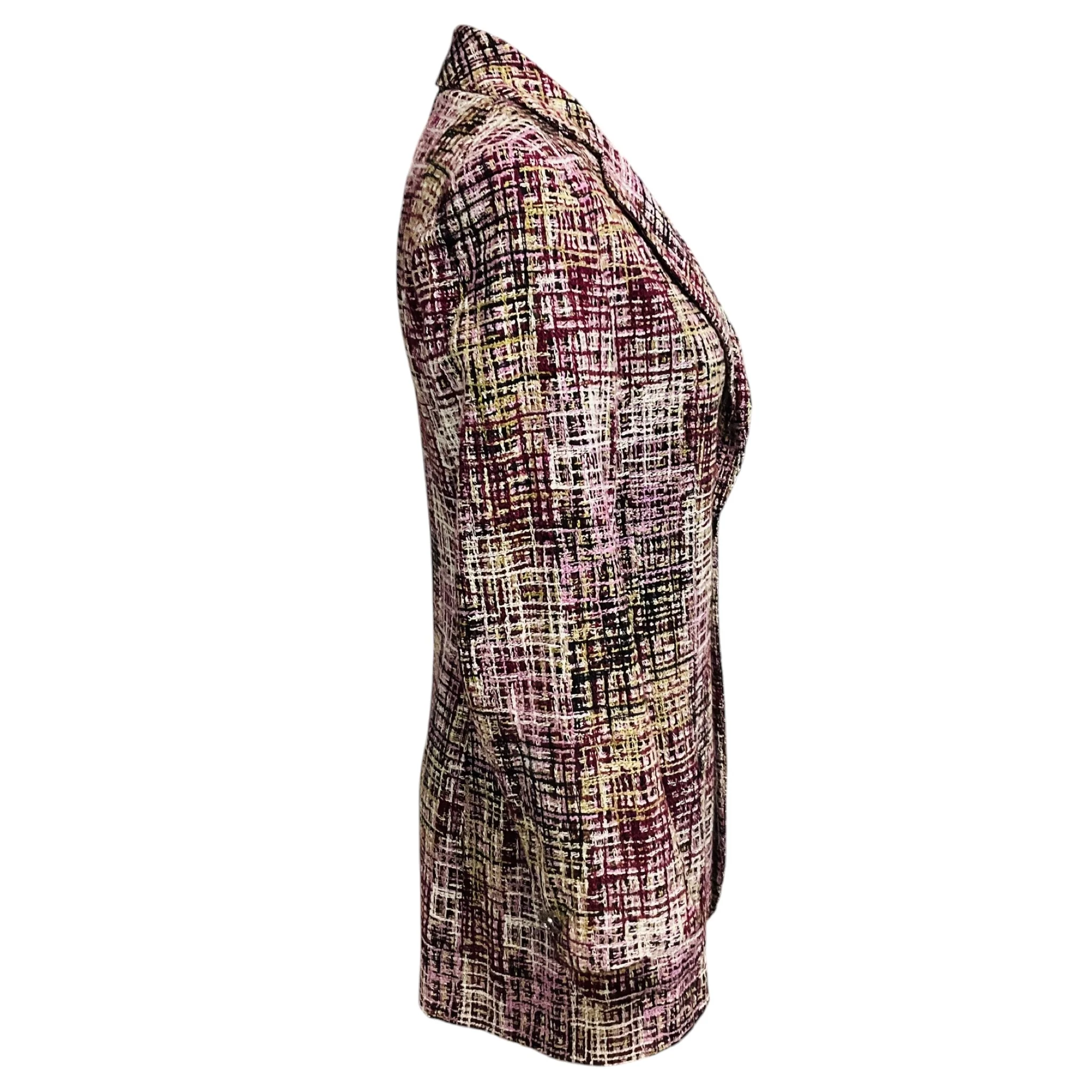 Chanel Boutique Vintage Purple / Olive Green Multi Classic Tweed Blazer Jacket with CC Logo Buttons - Image 2