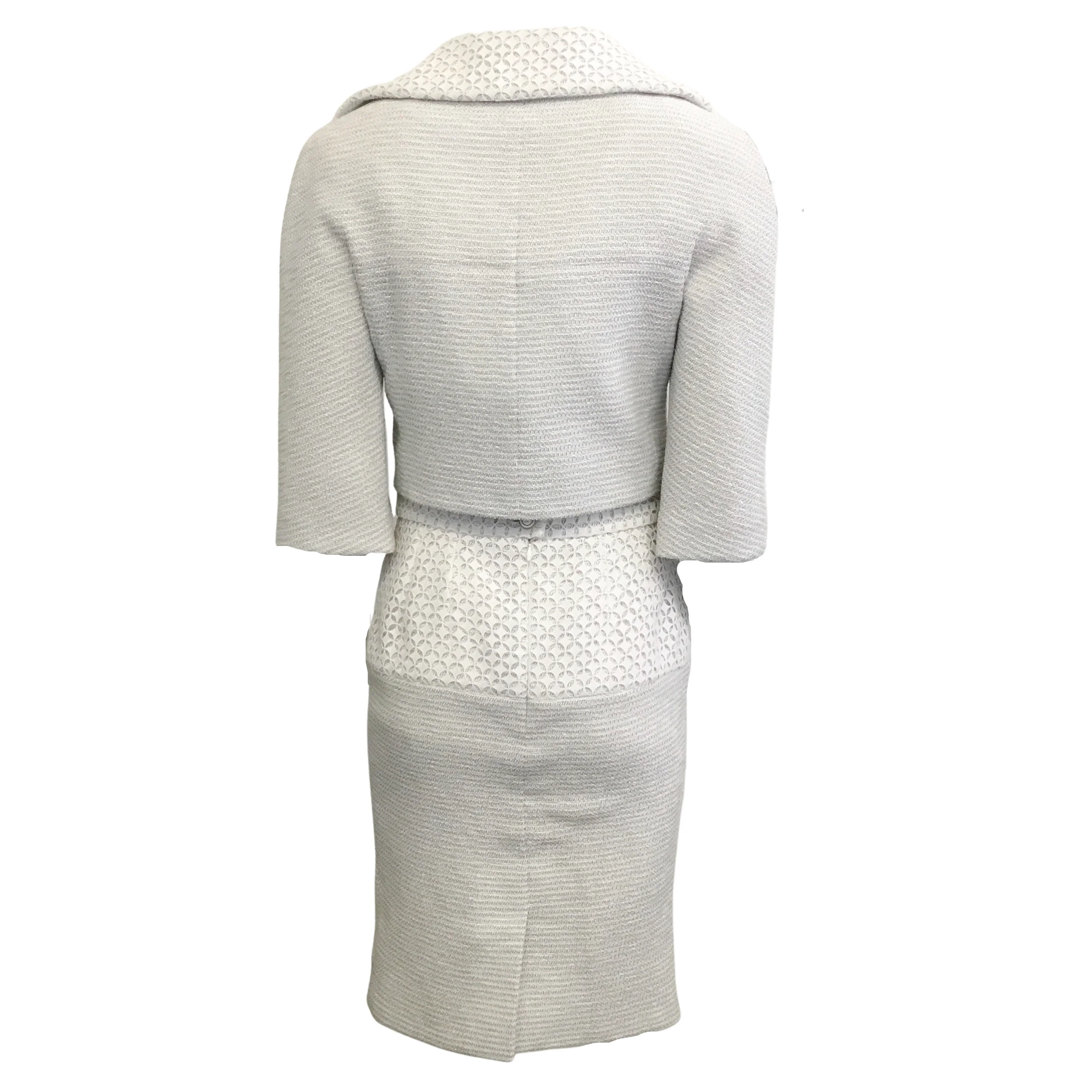 Chanel Grey and White Eyelet Dress with Jacket - Image 3