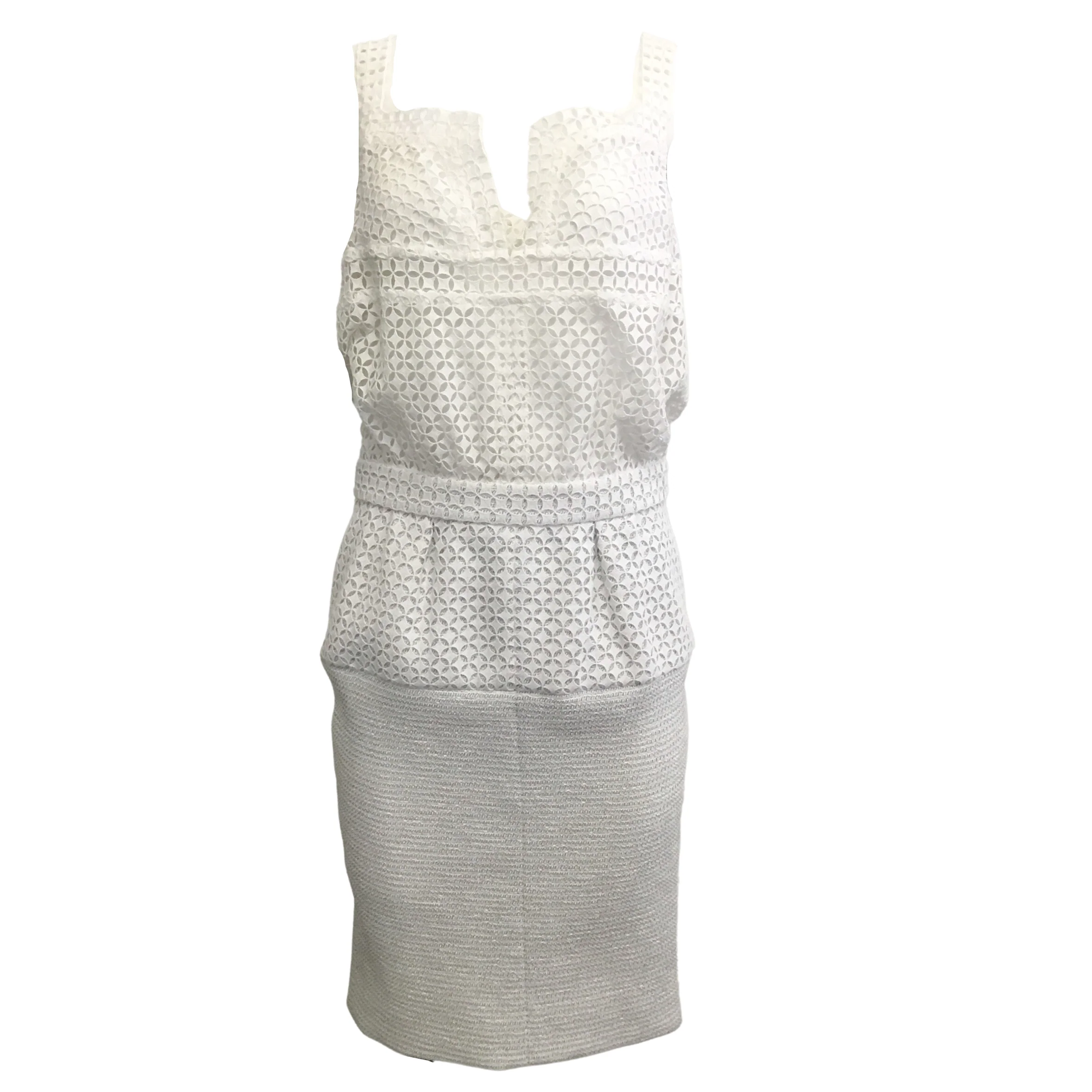 Chanel Grey and White Eyelet Dress with Jacket - Image 4