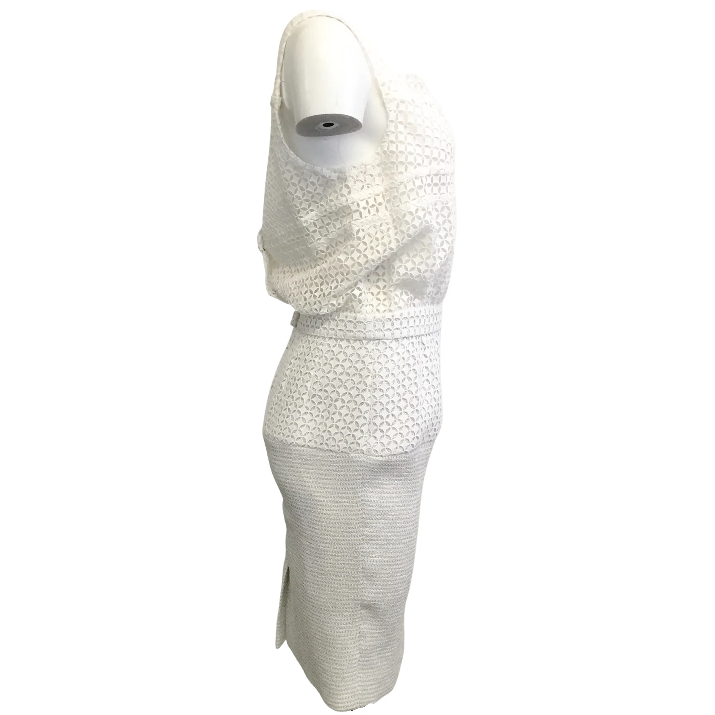 Chanel Grey and White Eyelet Dress with Jacket - Image 5