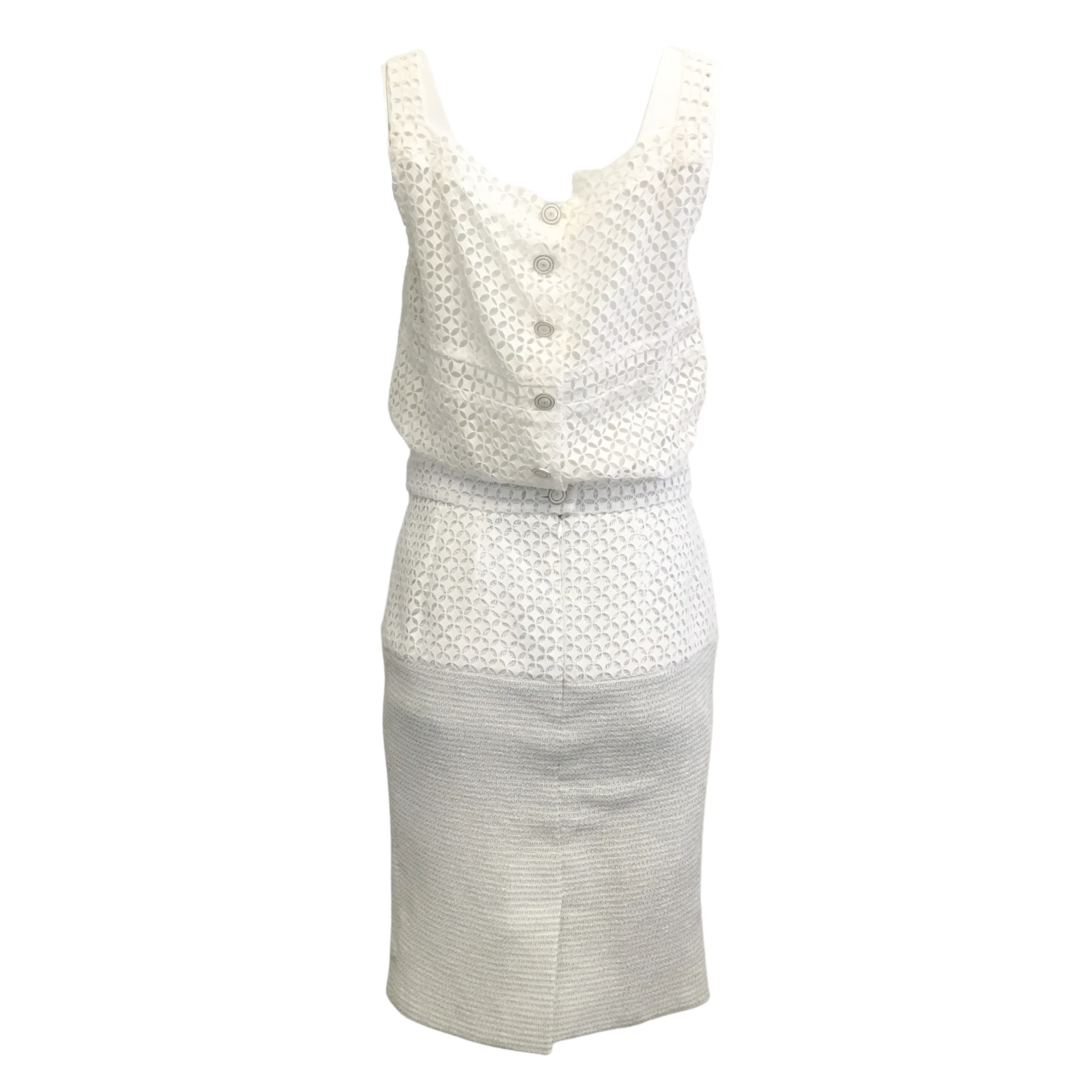Chanel Grey and White Eyelet Dress with Jacket - Image 6