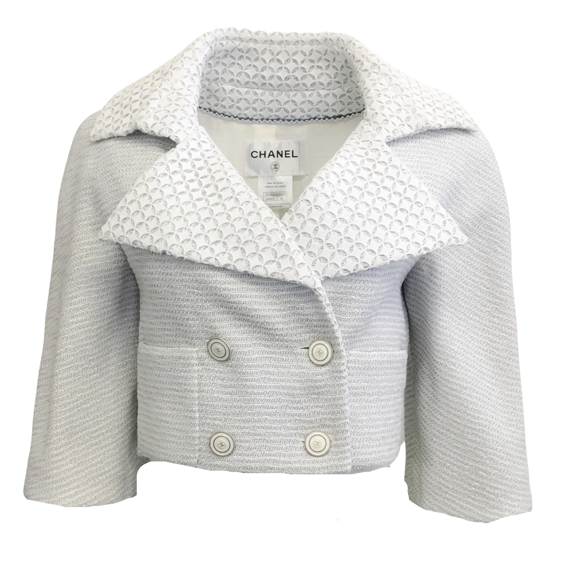 Chanel Grey and White Eyelet Dress with Jacket - Image 7
