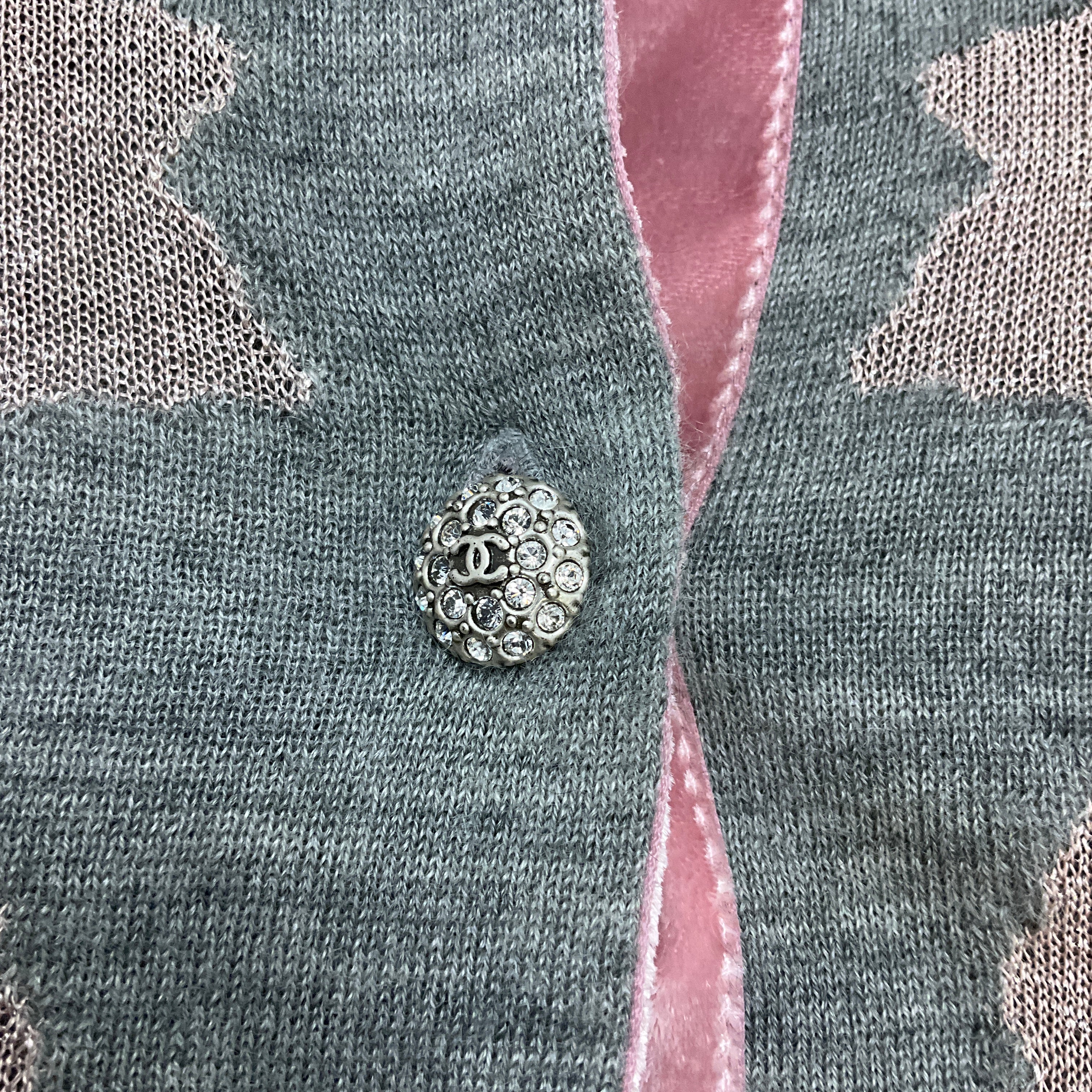 Chanel Grey / Pink Cashmere Knit Cardigan Sweater with CC Logo Buttons - Image 5